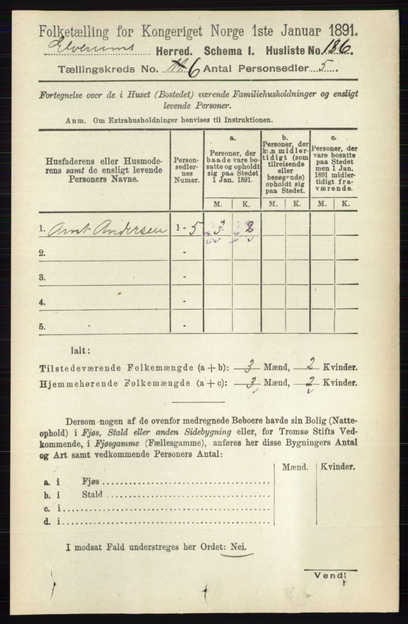 RA, 1891 census for 0427 Elverum, 1891, p. 4344