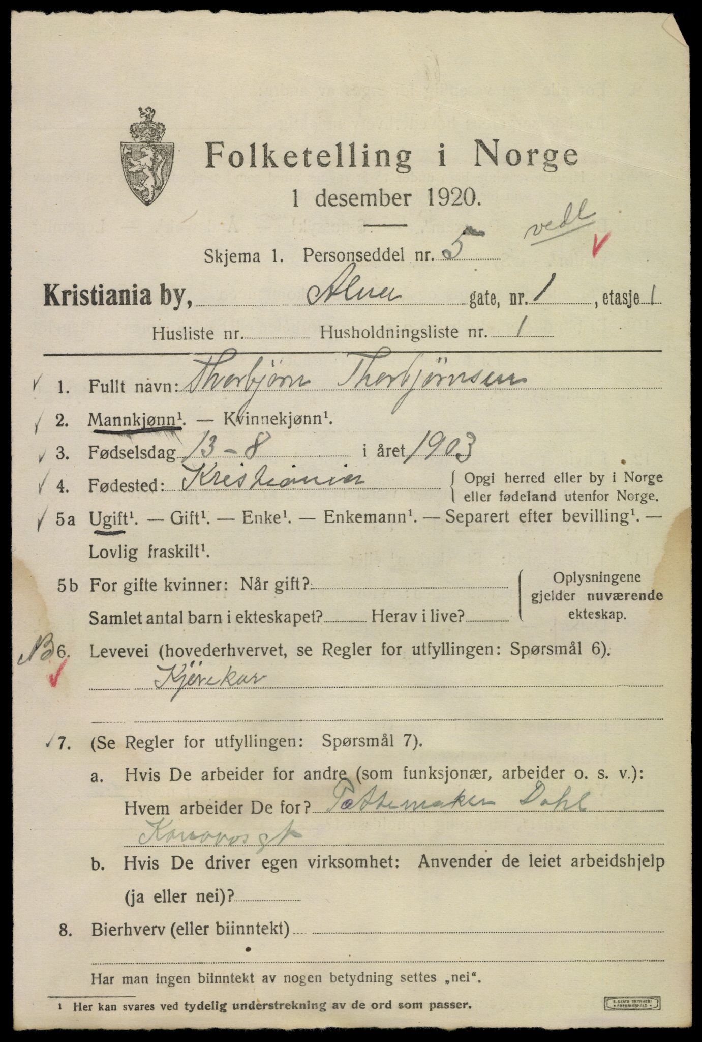 SAO, 1920 census for Kristiania, 1920, p. 141481