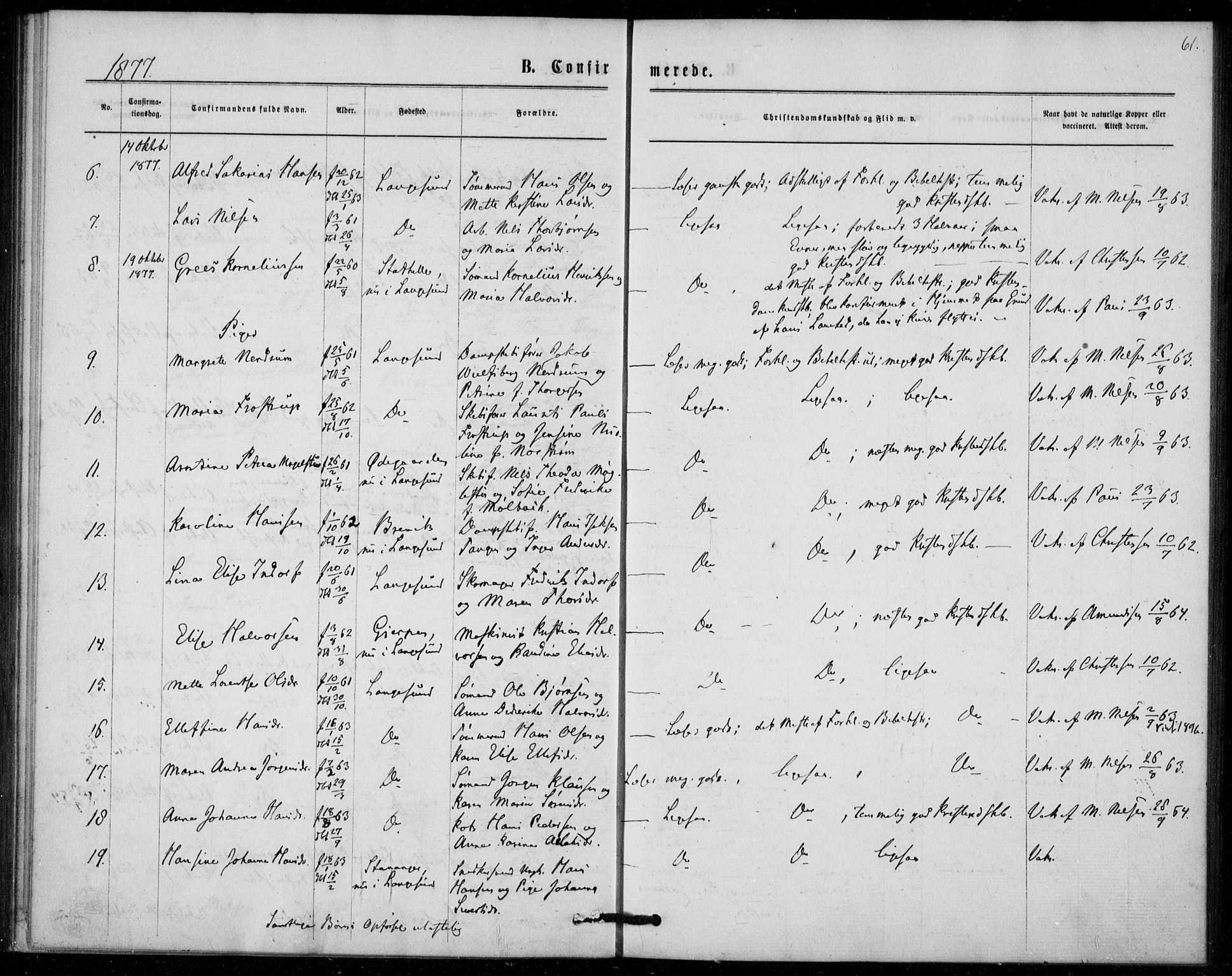 Langesund kirkebøker, SAKO/A-280/F/Fa/L0001: Parish register (official) no. 1, 1870-1877, p. 61