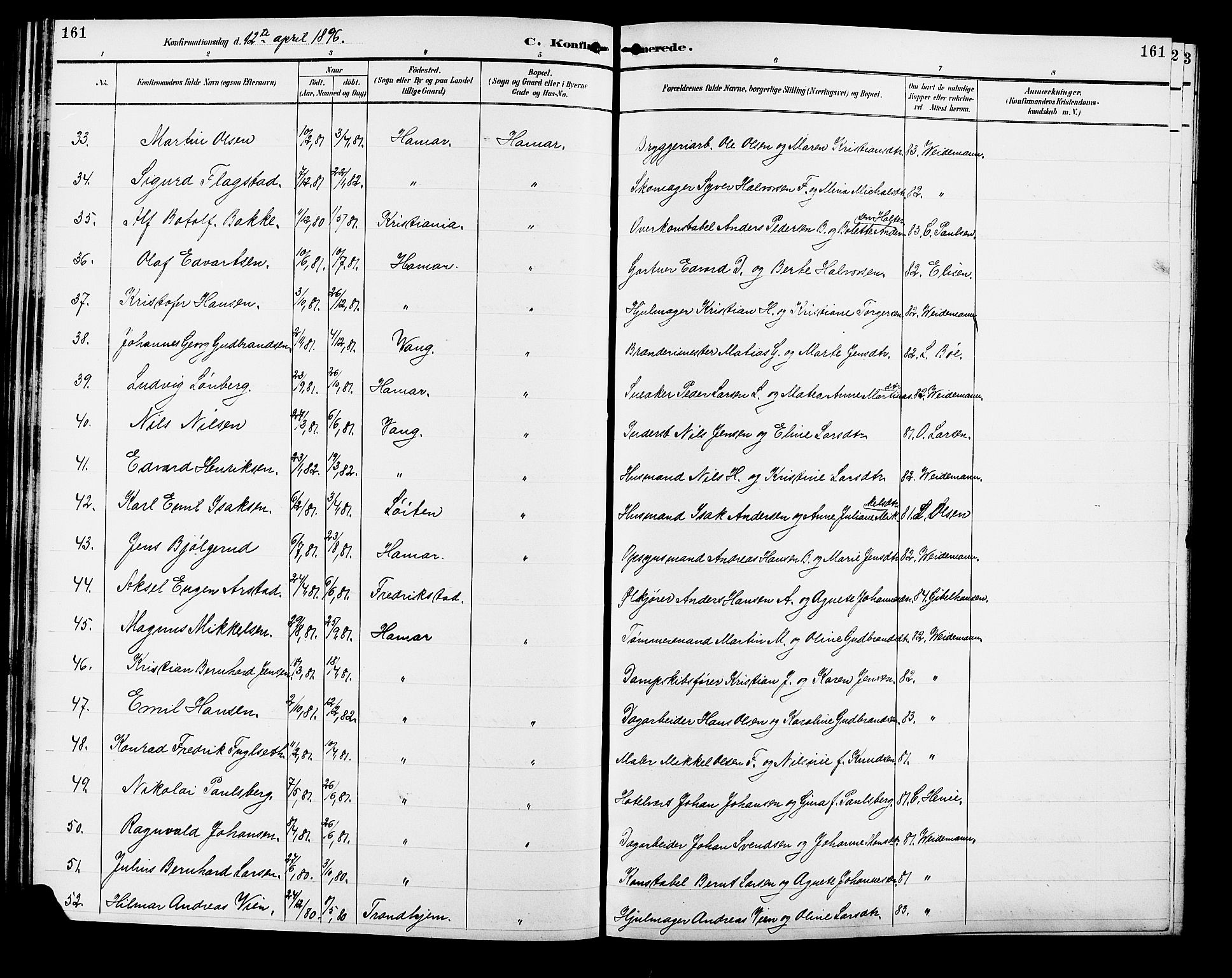 Vang prestekontor, Hedmark, AV/SAH-PREST-008/H/Ha/Hab/L0013: Parish register (copy) no. 13, 1890-1899, p. 161