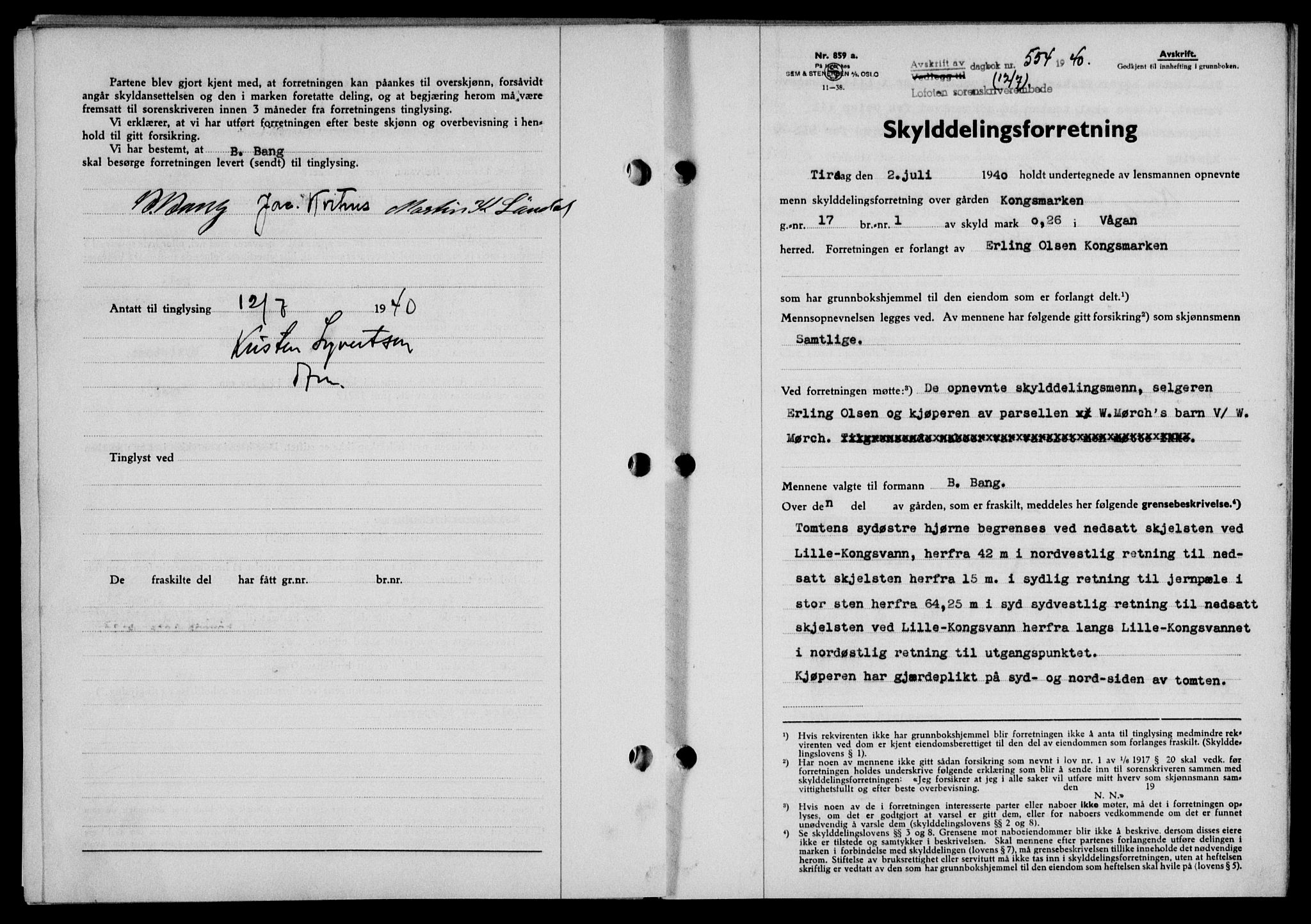 Lofoten sorenskriveri, SAT/A-0017/1/2/2C/L0007a: Mortgage book no. 7a, 1939-1940, Diary no: : 554/1940