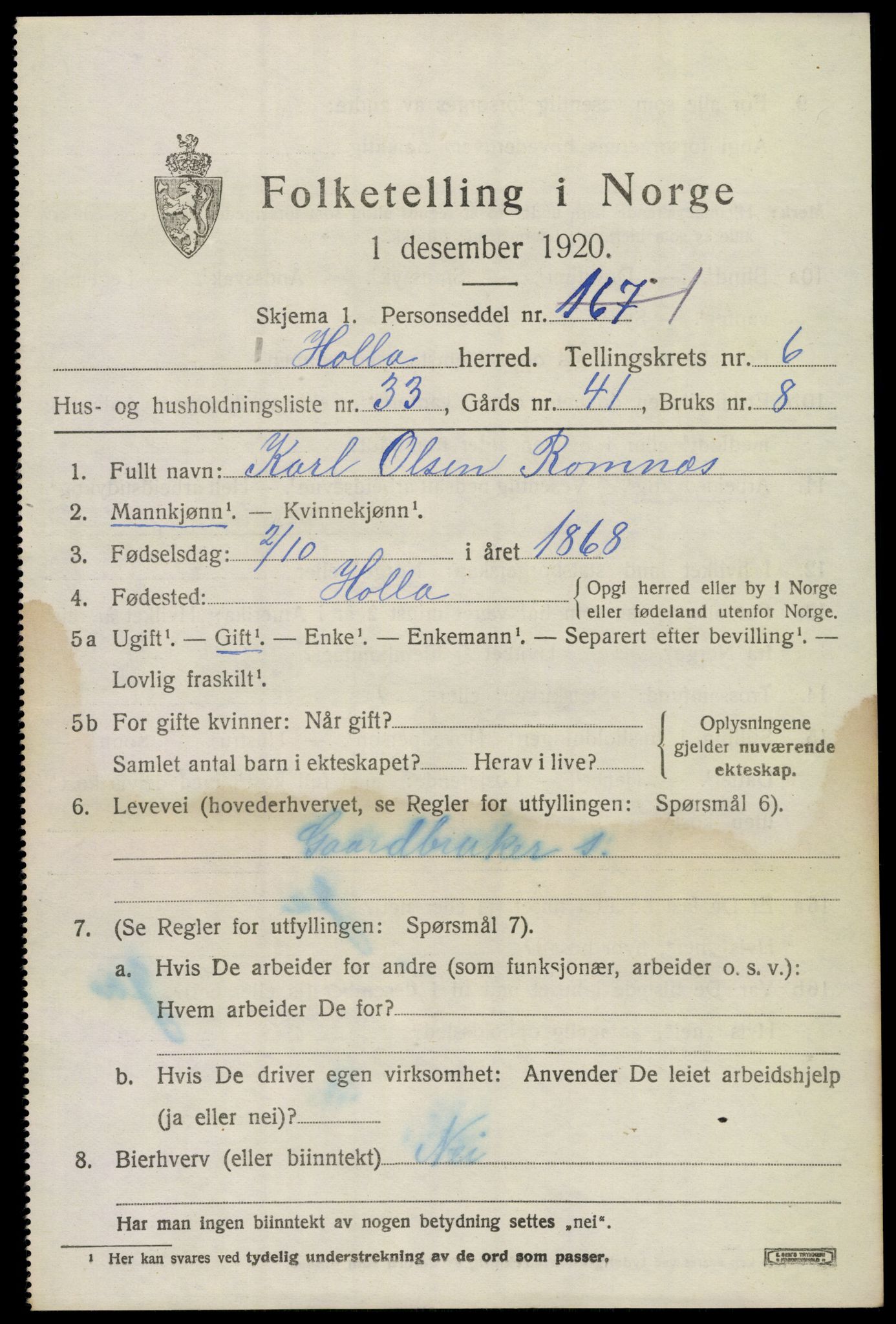 SAKO, 1920 census for Holla, 1920, p. 4745