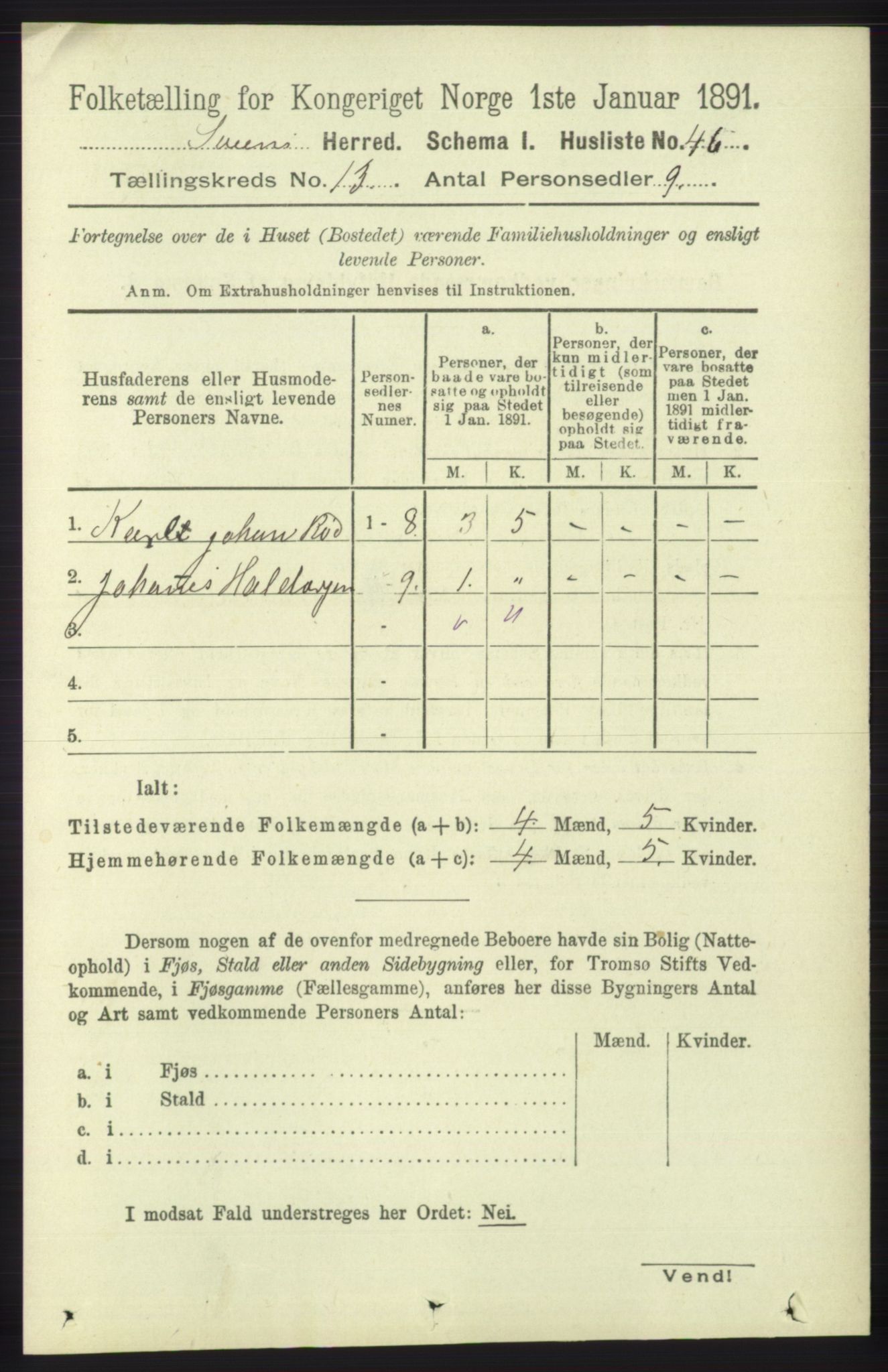 RA, 1891 census for 1216 Sveio, 1891, p. 3663