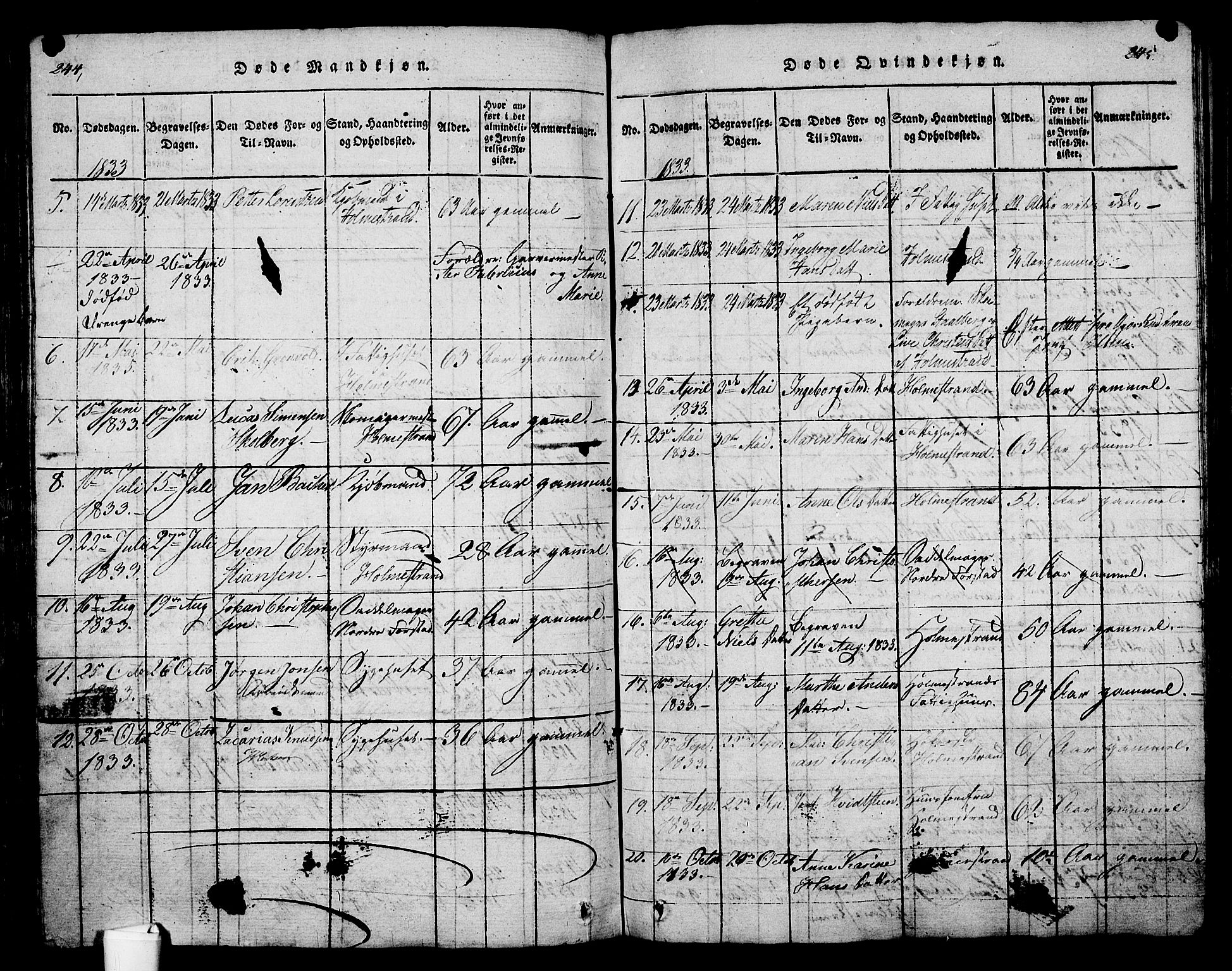 Holmestrand kirkebøker, AV/SAKO-A-346/G/Ga/L0001: Parish register (copy) no. 1, 1814-1848, p. 244-245