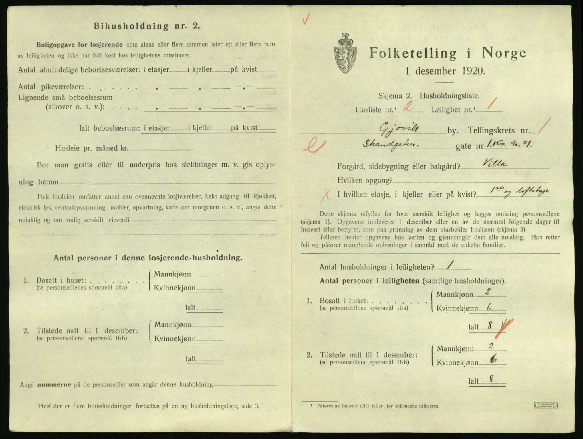 SAH, 1920 census for Gjøvik, 1920, p. 606
