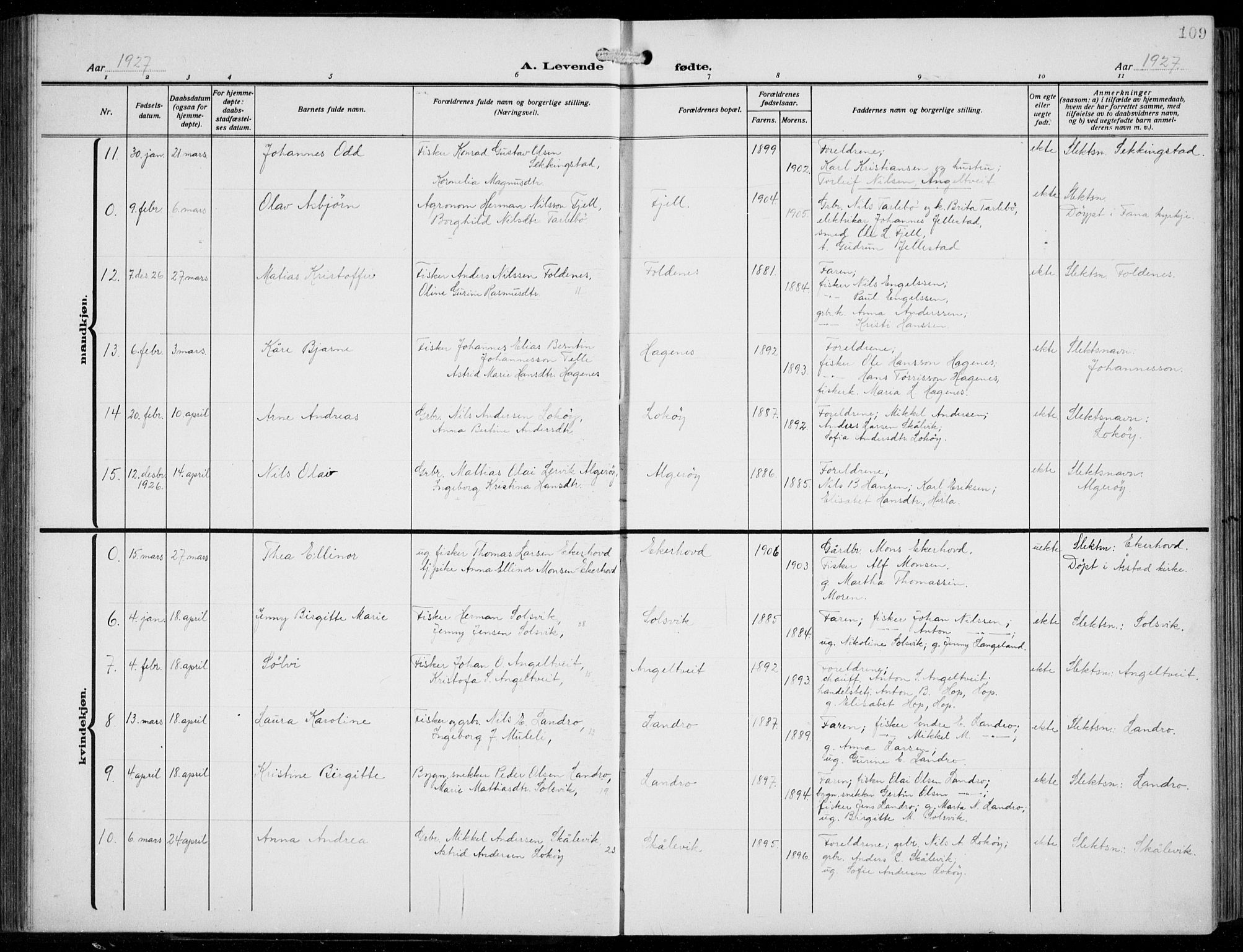 Fjell sokneprestembete, AV/SAB-A-75301/H/Hab: Parish register (copy) no. A  6, 1918-1936, p. 109