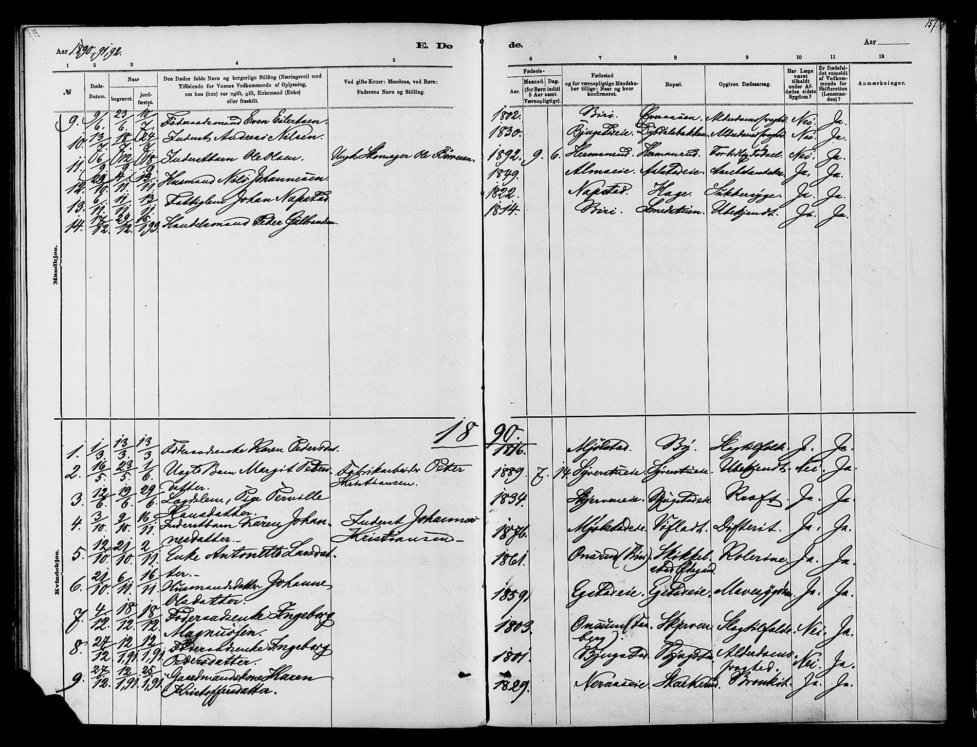 Vardal prestekontor, SAH/PREST-100/H/Ha/Haa/L0010: Parish register (official) no. 10, 1878-1893, p. 157