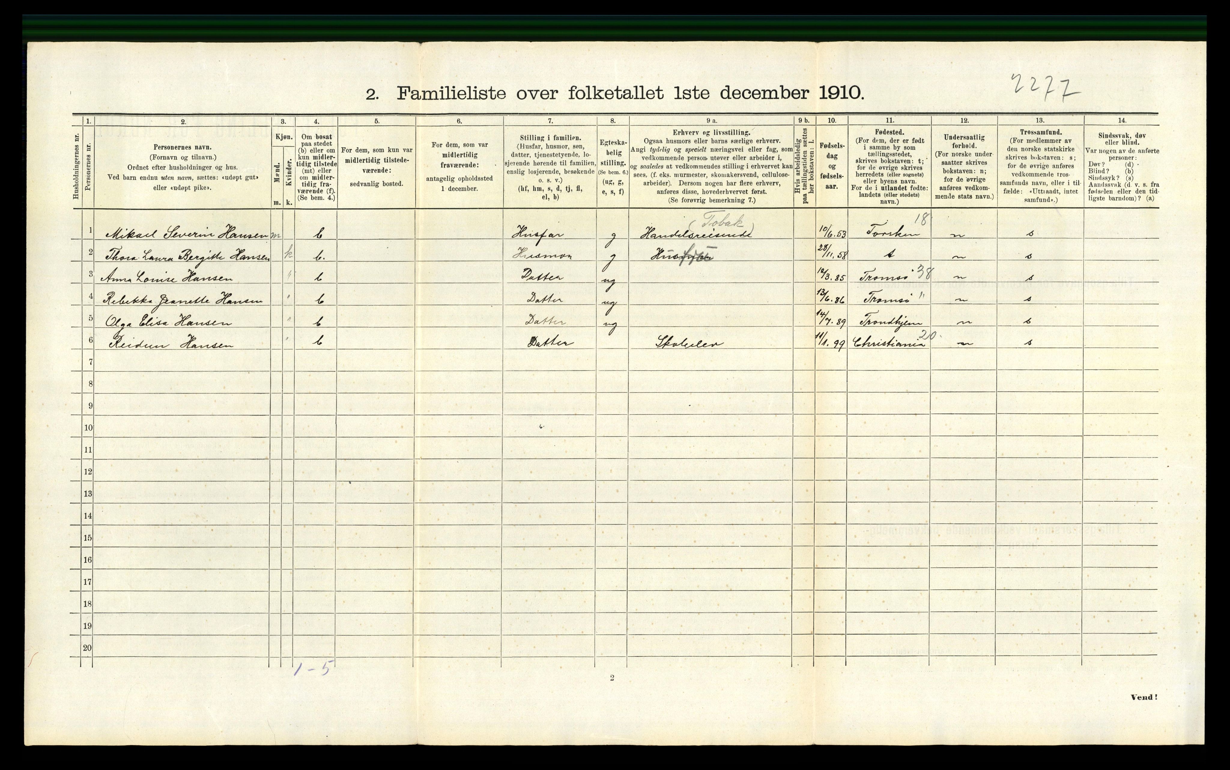 RA, 1910 census for Trondheim, 1910, p. 2696