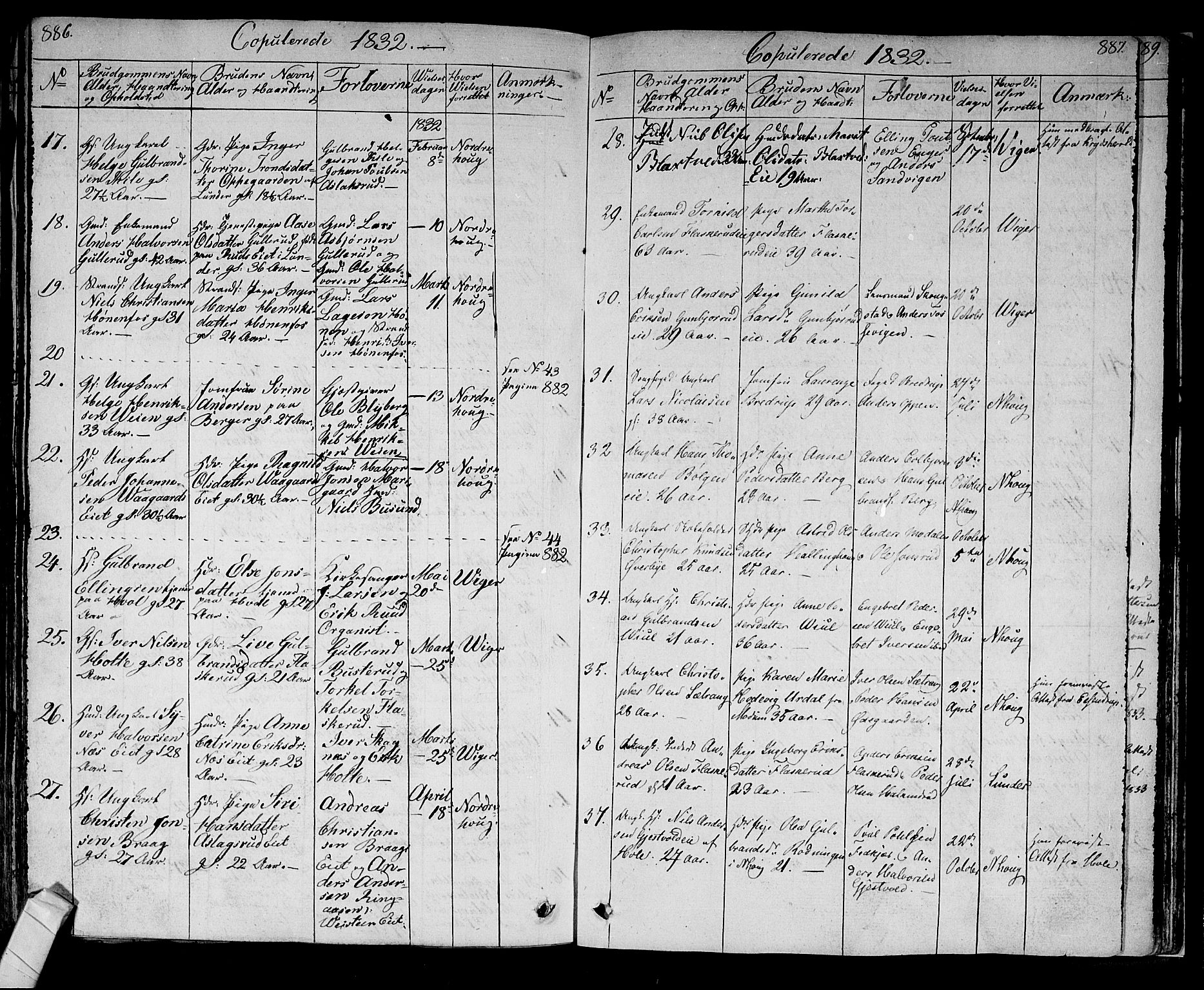 Norderhov kirkebøker, AV/SAKO-A-237/F/Fa/L0009: Parish register (official) no. 9, 1819-1837, p. 886-887