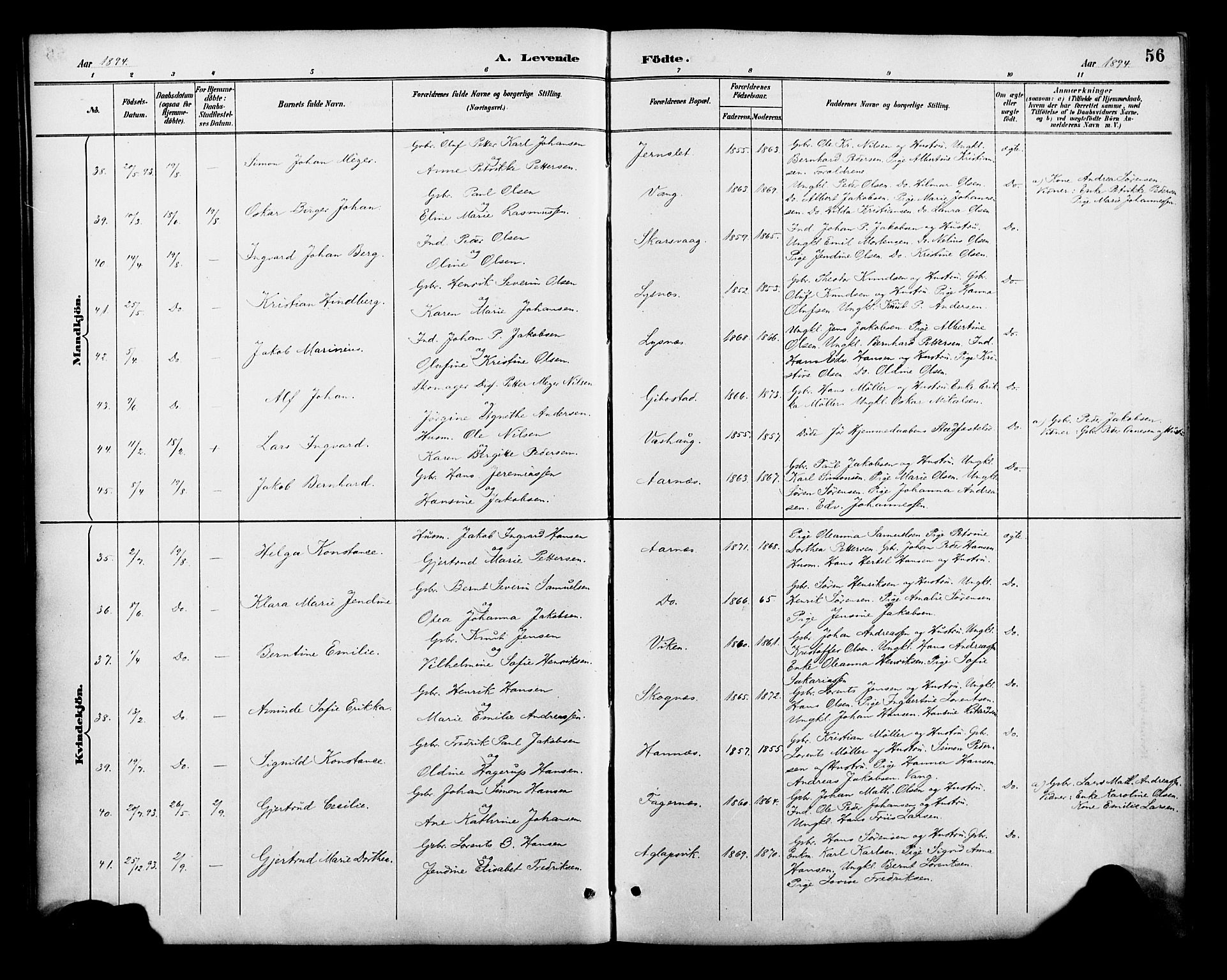 Lenvik sokneprestembete, SATØ/S-1310/H/Ha/Haa/L0013kirke: Parish register (official) no. 13, 1890-1898, p. 56