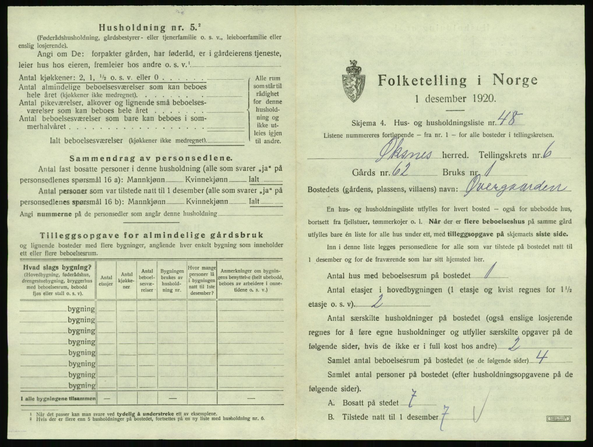 SAT, 1920 census for Øksnes, 1920, p. 722