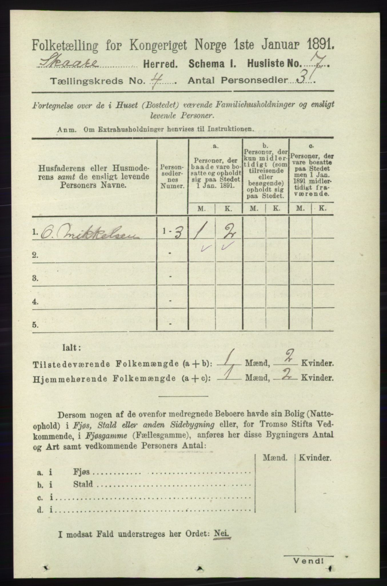 RA, 1891 census for 1153 Skåre, 1891, p. 1692