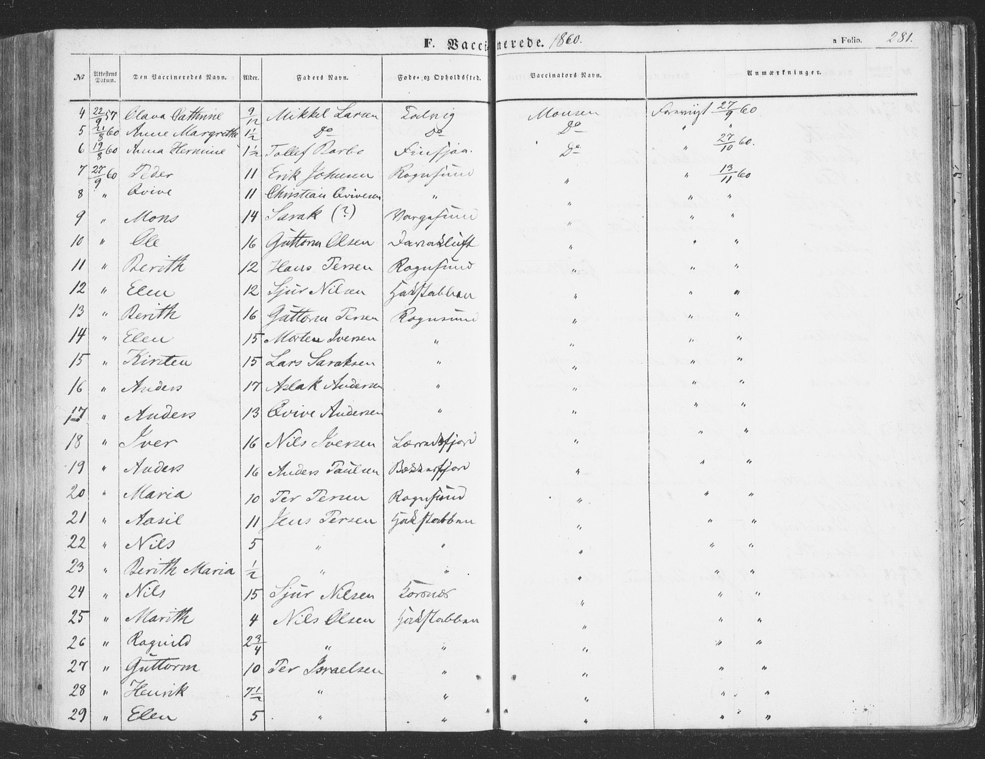 Talvik sokneprestkontor, SATØ/S-1337/H/Ha/L0010kirke: Parish register (official) no. 10, 1852-1864, p. 281