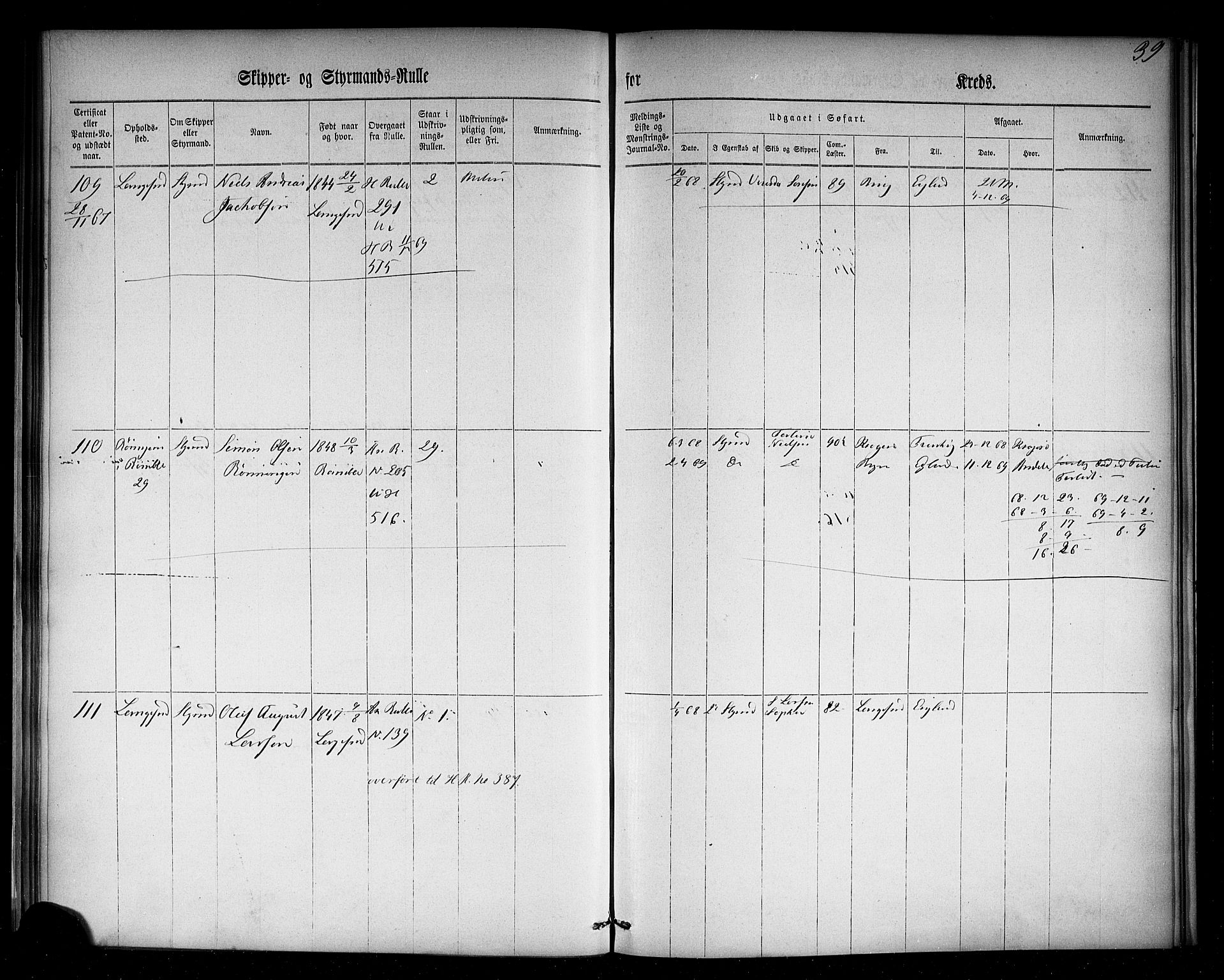 Langesund innrulleringskontor, SAKO/A-831/F/Fd/L0001: Skipper- og styrmannsrulle, 1860-1867, p. 72