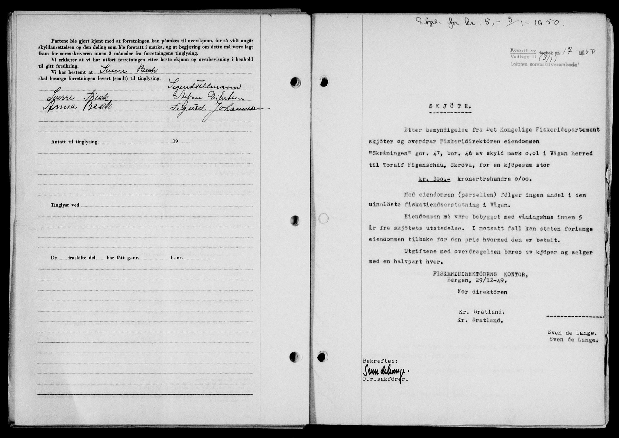 Lofoten sorenskriveri, SAT/A-0017/1/2/2C/L0022a: Mortgage book no. 22a, 1949-1950, Diary no: : 17/1950
