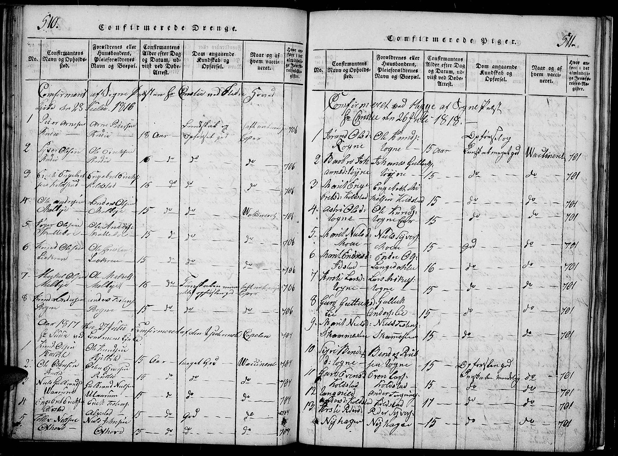 Slidre prestekontor, SAH/PREST-134/H/Ha/Hab/L0002: Parish register (copy) no. 2, 1814-1839, p. 510-511