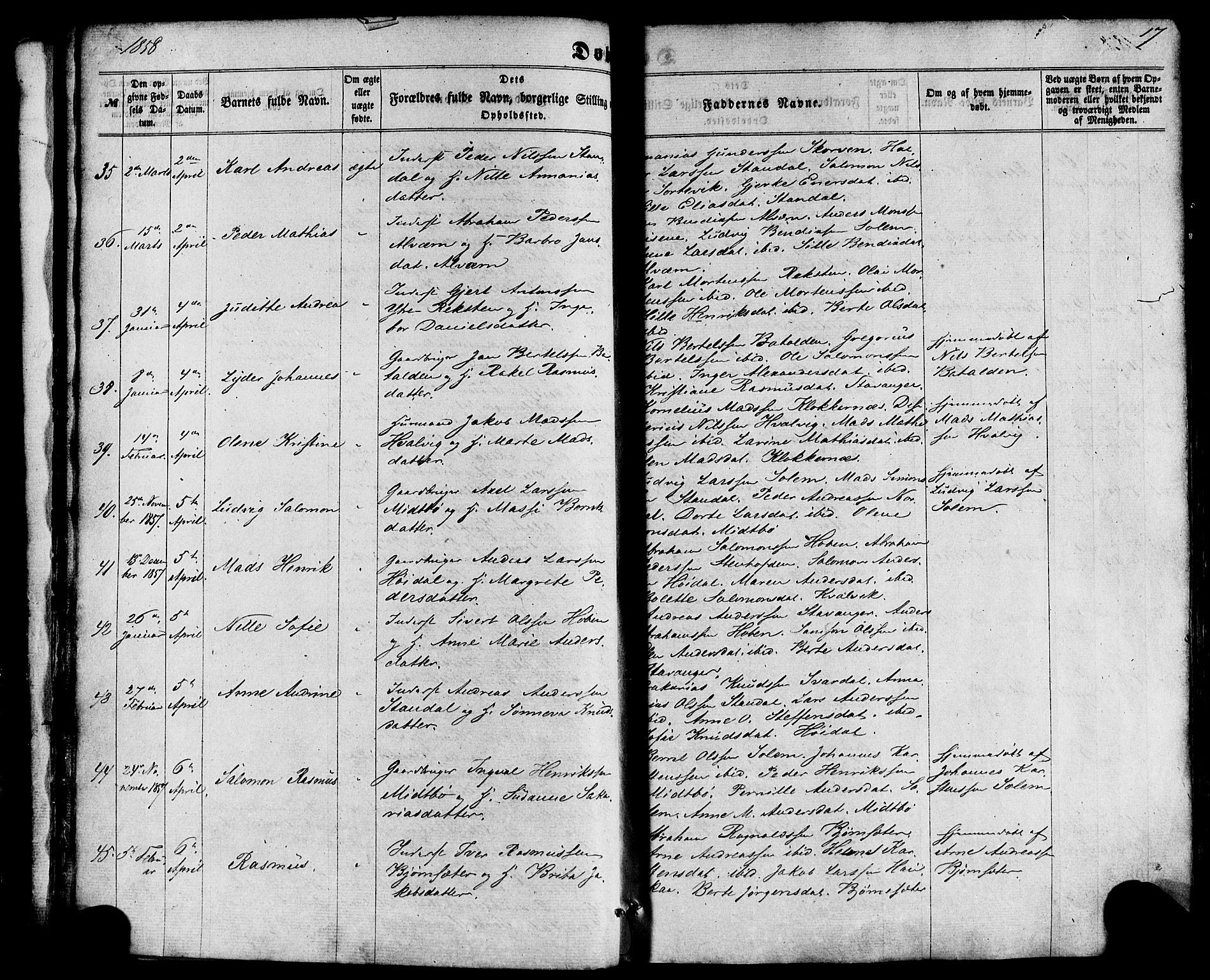 Kinn sokneprestembete, SAB/A-80801/H/Haa/Haaa/L0006: Parish register (official) no. A 6, 1857-1885, p. 17