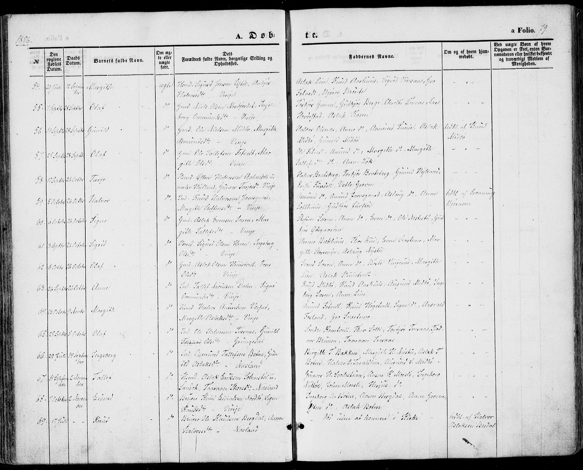 Vinje kirkebøker, SAKO/A-312/F/Fa/L0004: Parish register (official) no. I 4, 1843-1869, p. 79