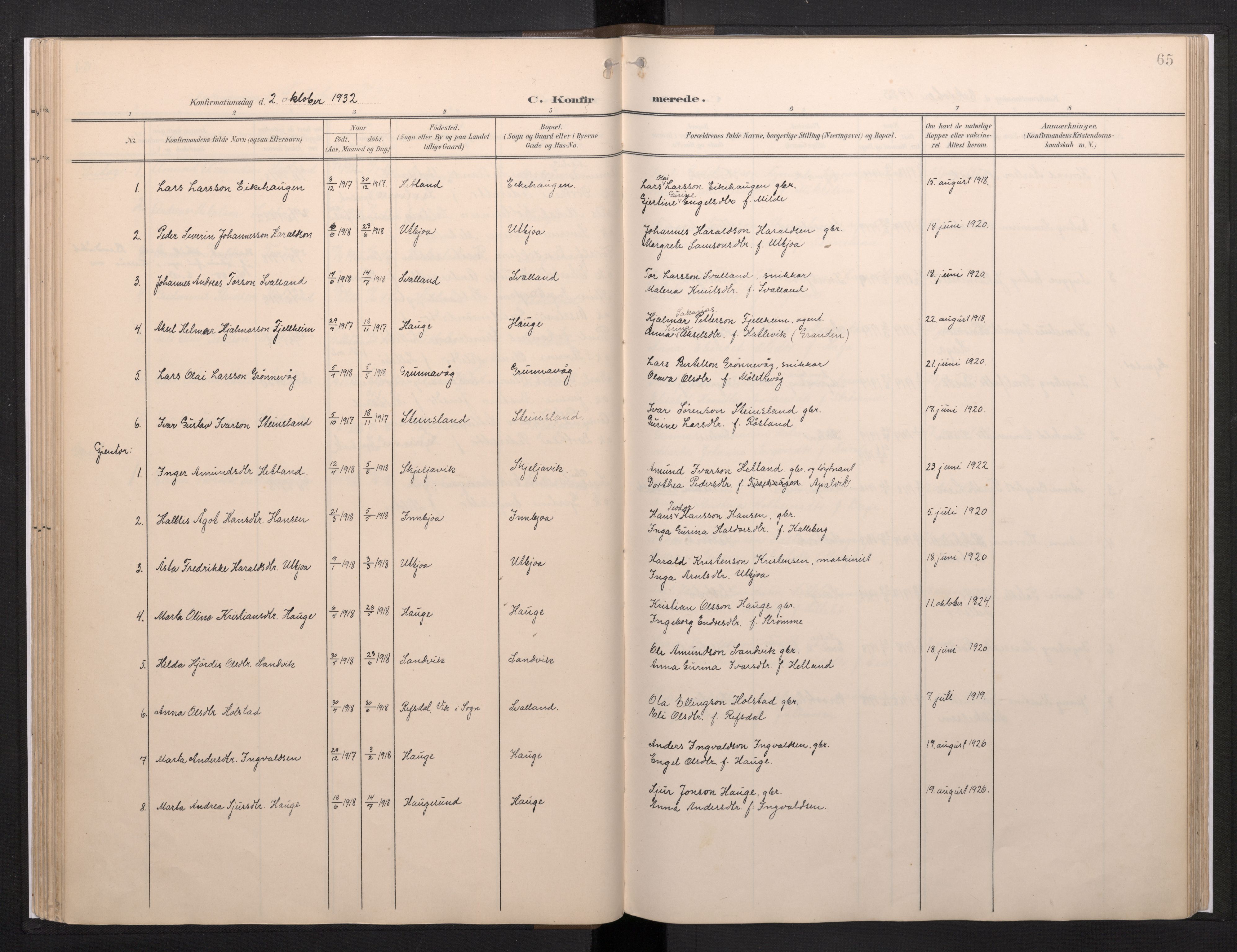Fjelberg sokneprestembete, SAB/A-75201/H/Haa: Parish register (official) no. E 1, 1903-1948, p. 65