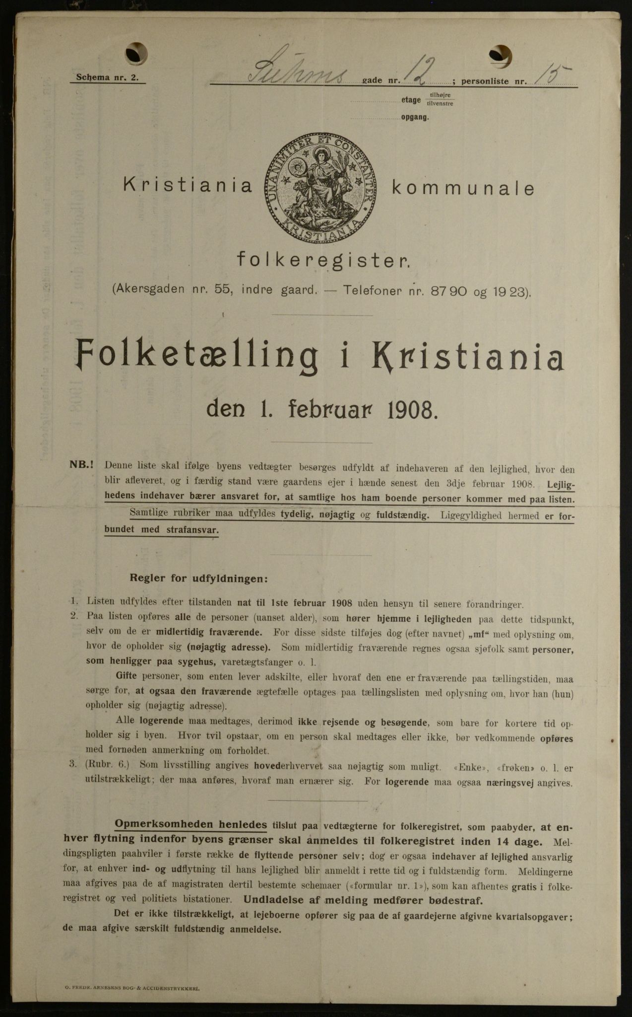 OBA, Municipal Census 1908 for Kristiania, 1908, p. 94095