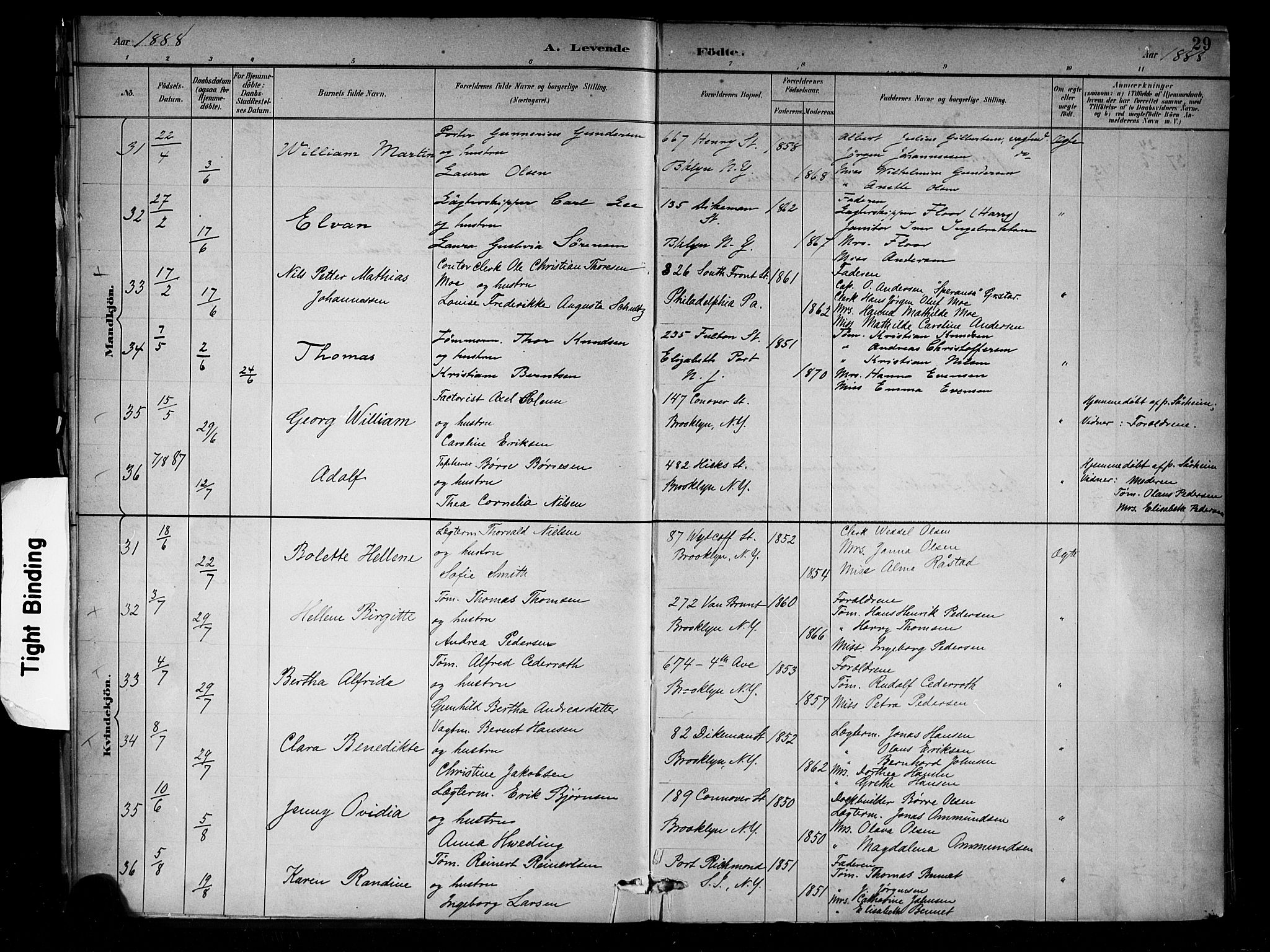 Den norske sjømannsmisjon i utlandet/New York, AV/SAB-SAB/PA-0110/H/Ha/L0002: Parish register (official) no. A 2, 1886-1888, p. 29