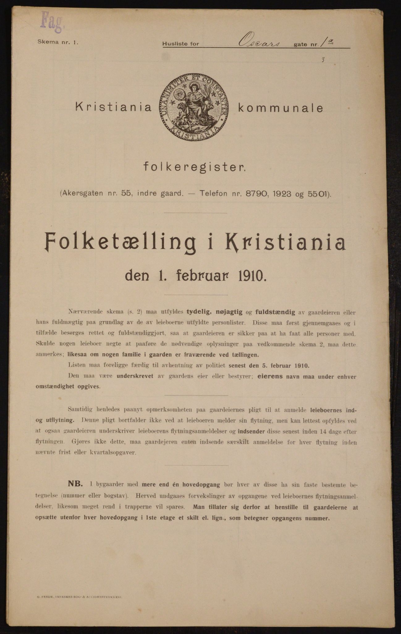 OBA, Municipal Census 1910 for Kristiania, 1910, p. 73263