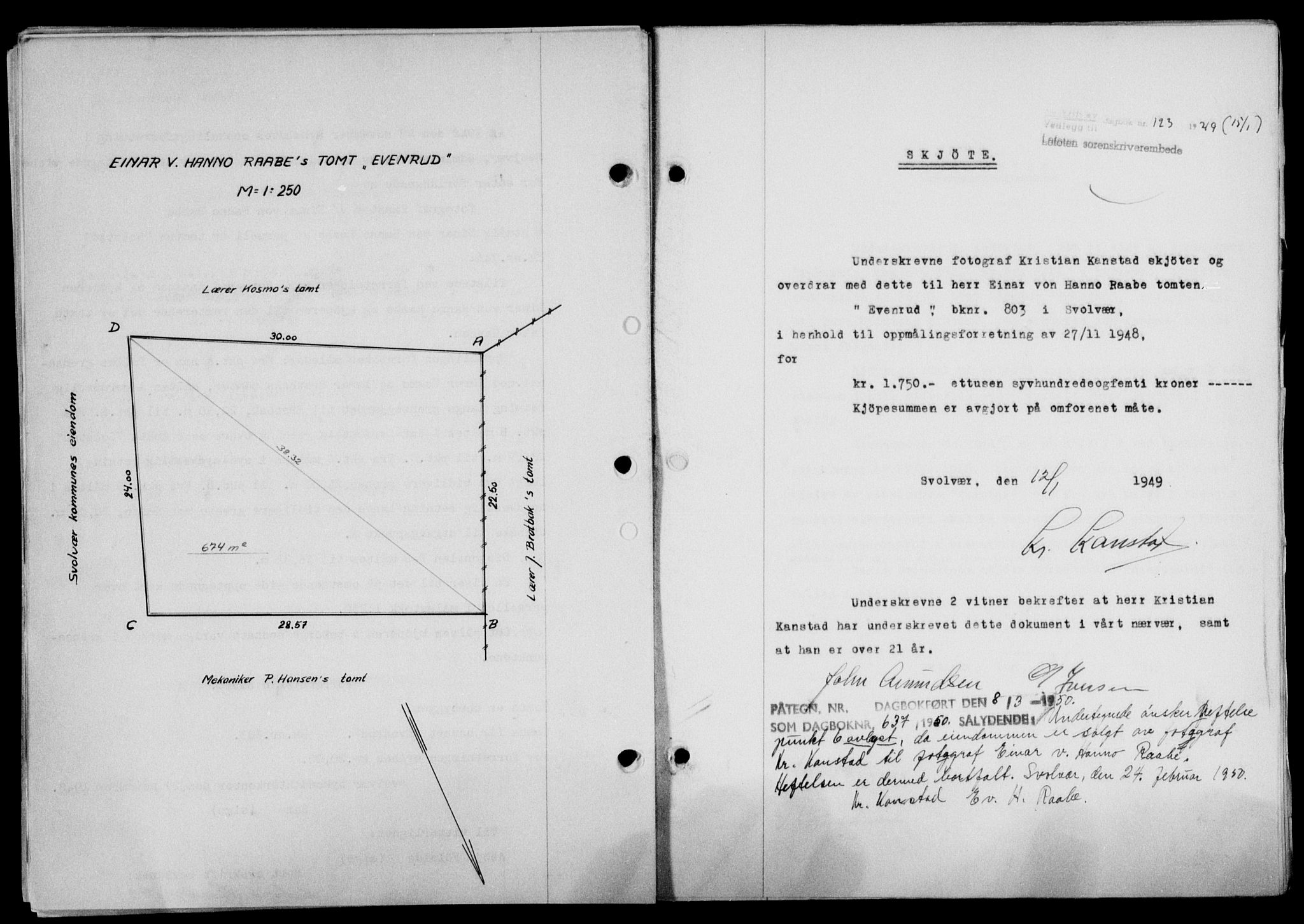 Lofoten sorenskriveri, SAT/A-0017/1/2/2C/L0020a: Mortgage book no. 20a, 1948-1949, Diary no: : 123/1949