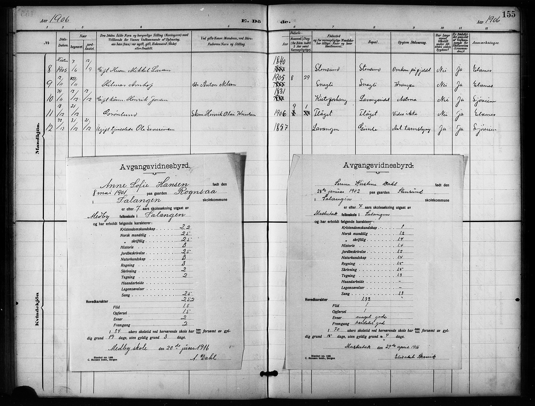 Salangen sokneprestembete, AV/SATØ-S-1324/H/Hb/L0004klokker: Parish register (copy) no. 4, 1900-1924, p. 155