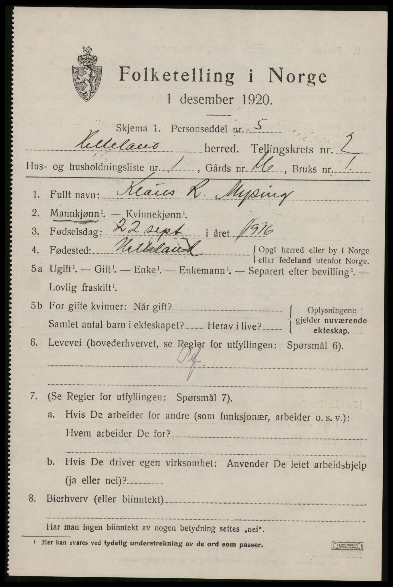 SAST, 1920 census for Helleland, 1920, p. 993