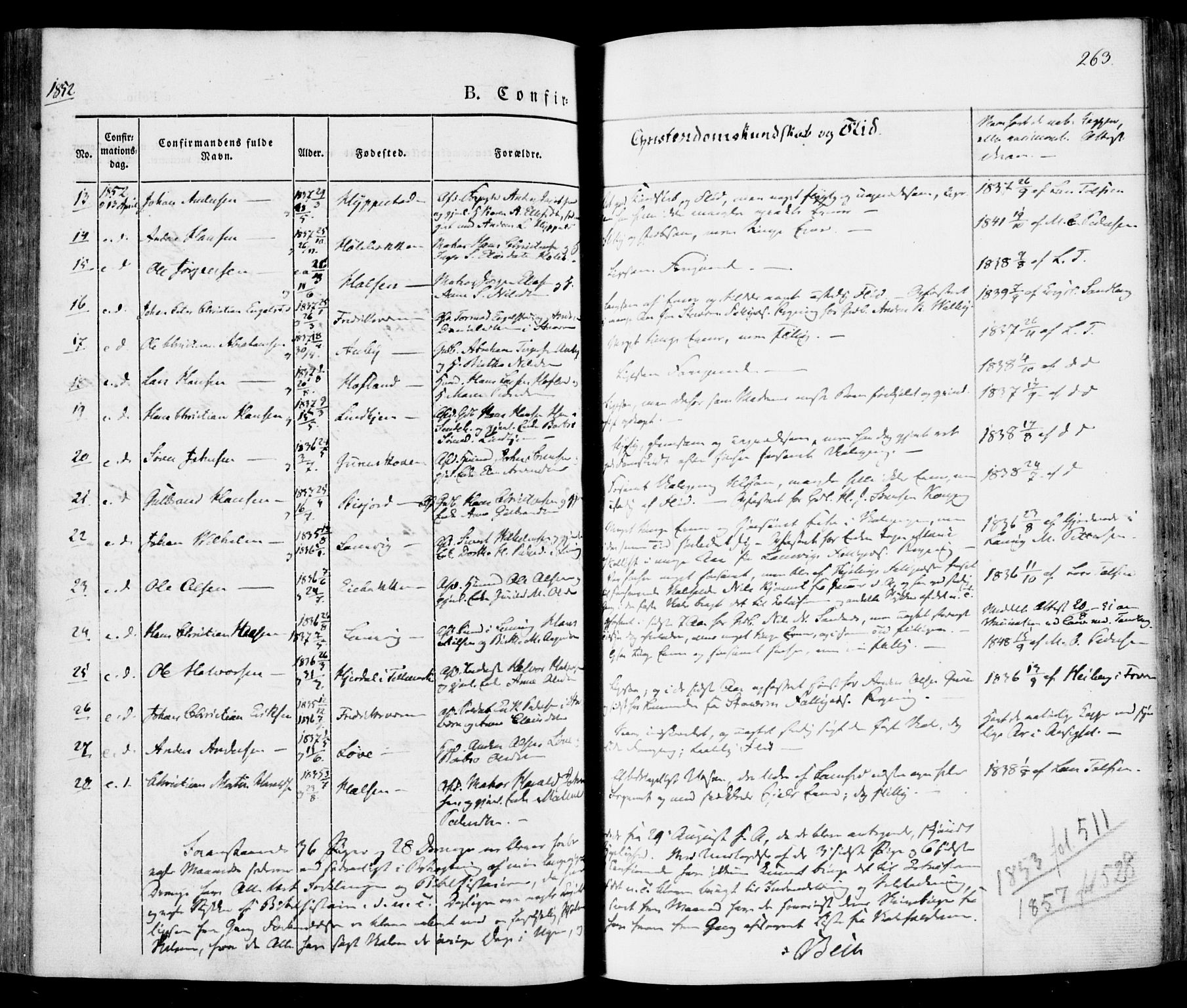 Tjølling kirkebøker, AV/SAKO-A-60/F/Fa/L0006: Parish register (official) no. 6, 1835-1859, p. 263