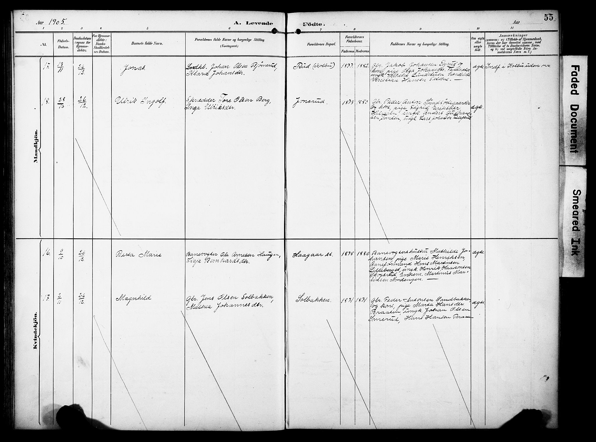 Vestre Toten prestekontor, SAH/PREST-108/H/Ha/Haa/L0012: Parish register (official) no. 12, 1890-1906, p. 55