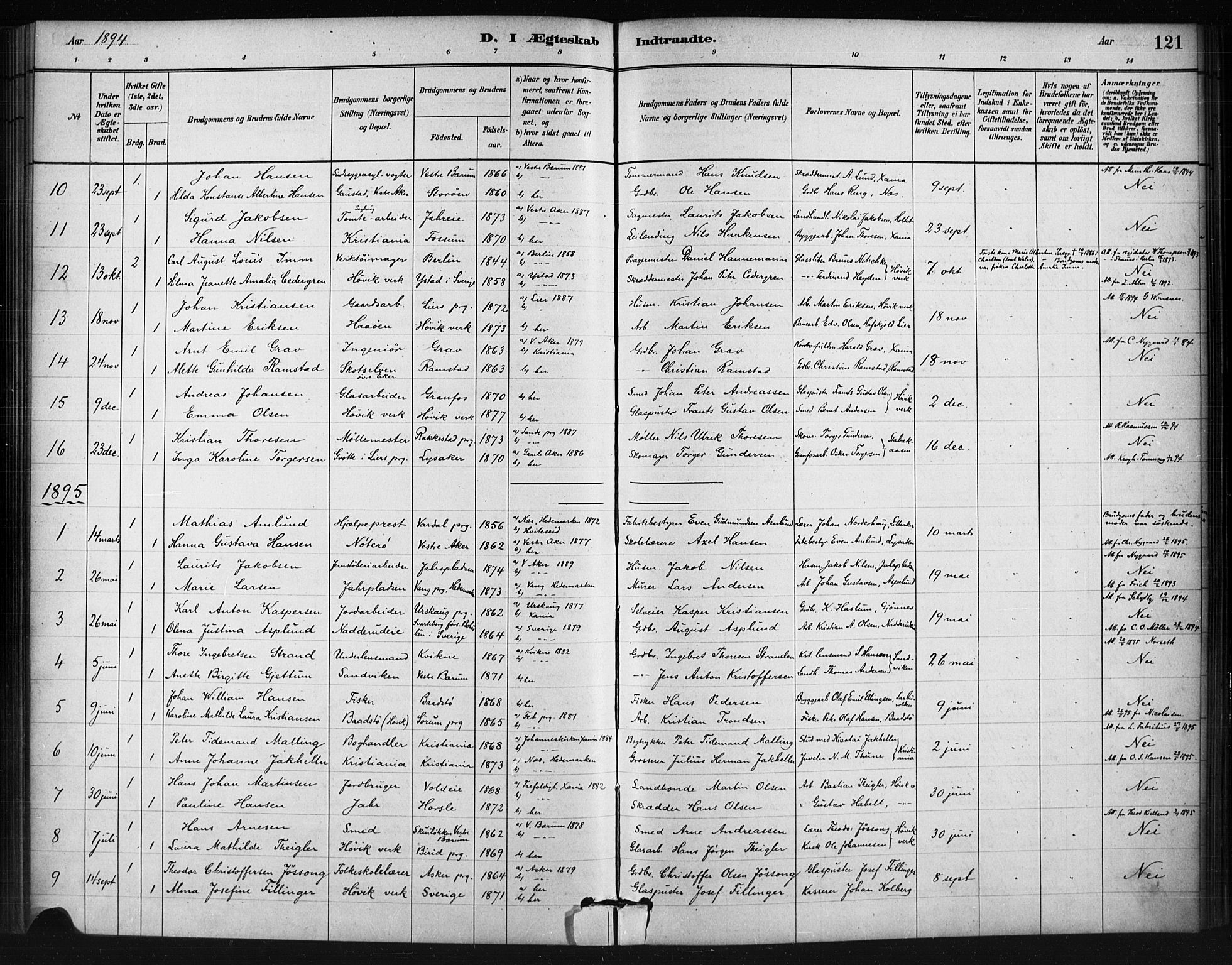 Asker prestekontor Kirkebøker, SAO/A-10256a/F/Fc/L0002: Parish register (official) no. III 2, 1879-1904, p. 121