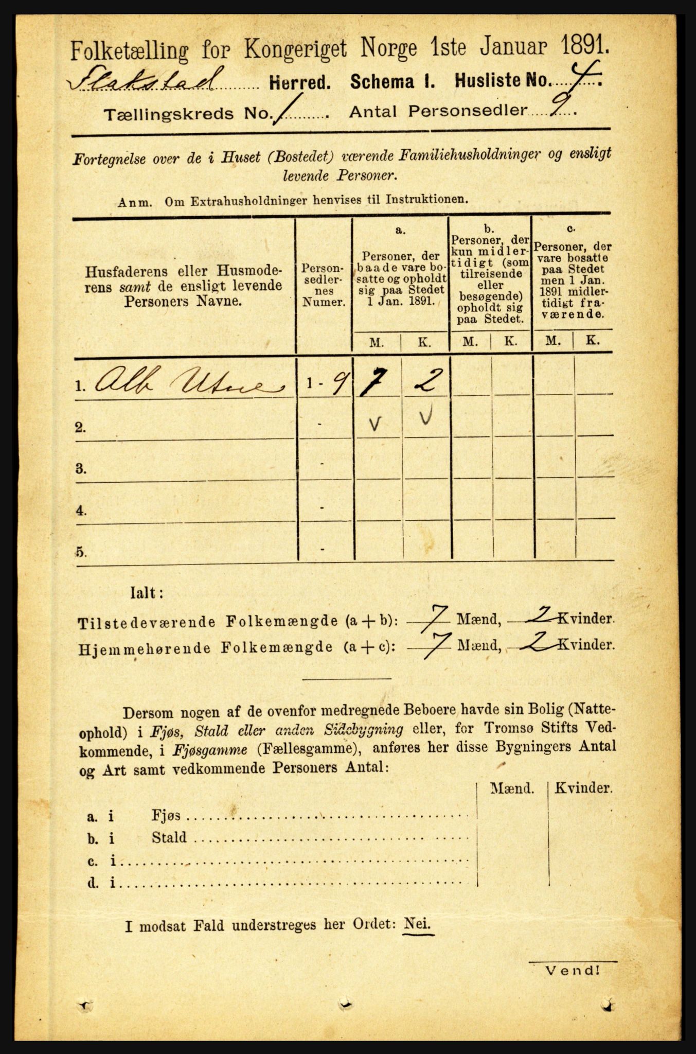 RA, 1891 census for 1859 Flakstad, 1891, p. 21