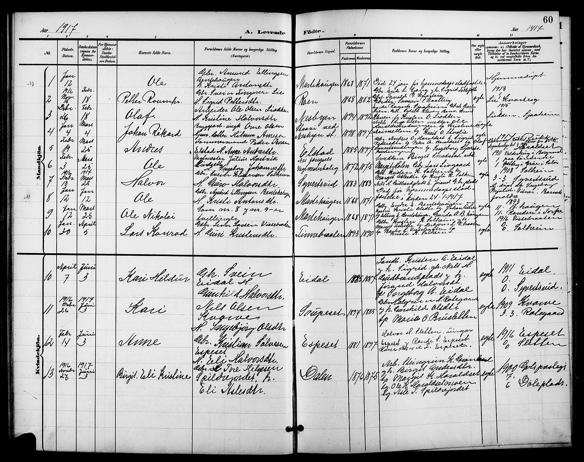 Nes kirkebøker, SAKO/A-236/G/Ga/L0004: Parish register (copy) no. I 4, 1900-1925, p. 60