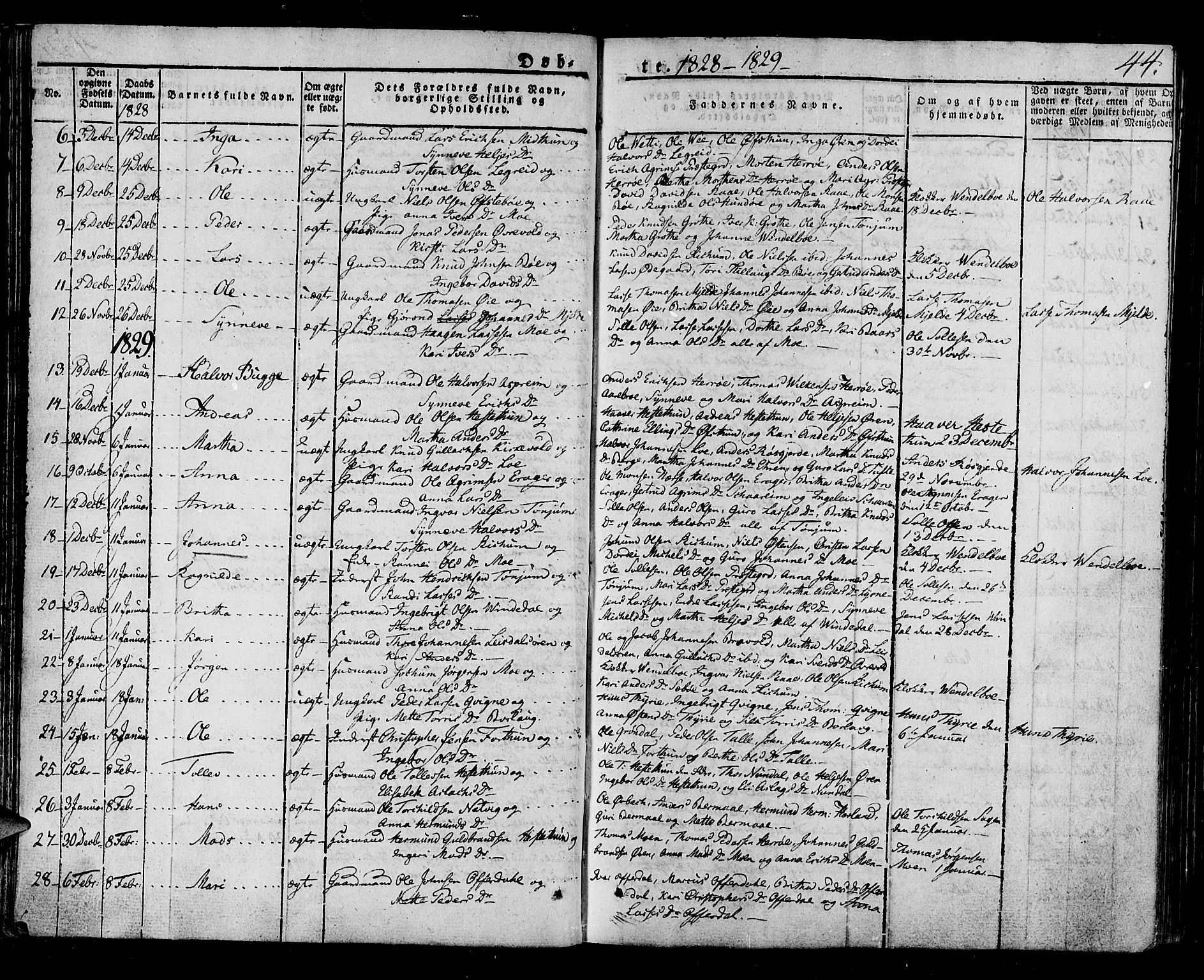 Lærdal sokneprestembete, AV/SAB-A-81201: Parish register (official) no. A 5, 1822-1834, p. 44