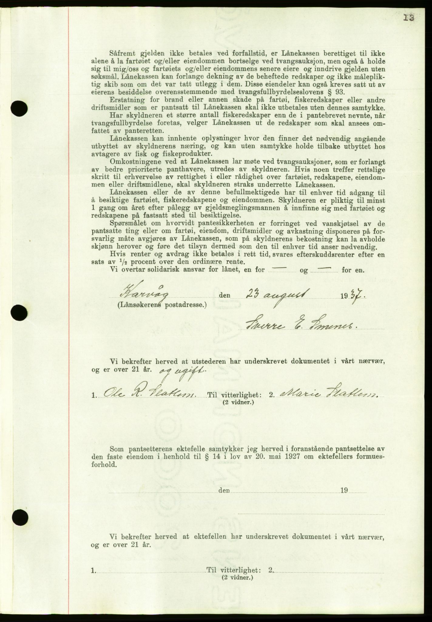 Nordmøre sorenskriveri, AV/SAT-A-4132/1/2/2Ca/L0092: Mortgage book no. B82, 1937-1938, Diary no: : 2369/1937