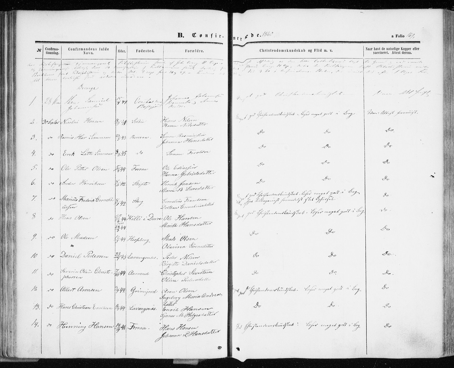 Ibestad sokneprestembete, AV/SATØ-S-0077/H/Ha/Haa/L0009kirke: Parish register (official) no. 9, 1859-1868, p. 169