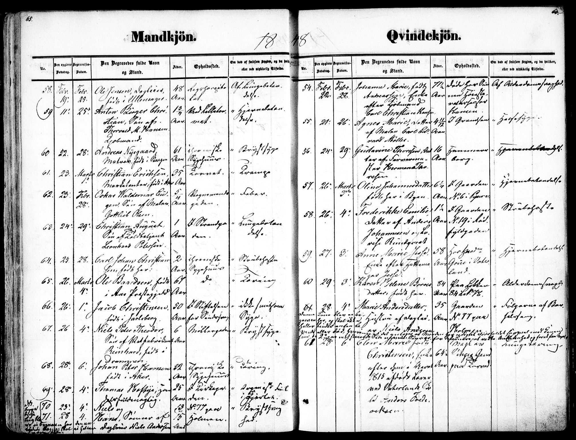 Oslo domkirke Kirkebøker, SAO/A-10752/F/Fa/L0025: Parish register (official) no. 25, 1847-1867, p. 65-66
