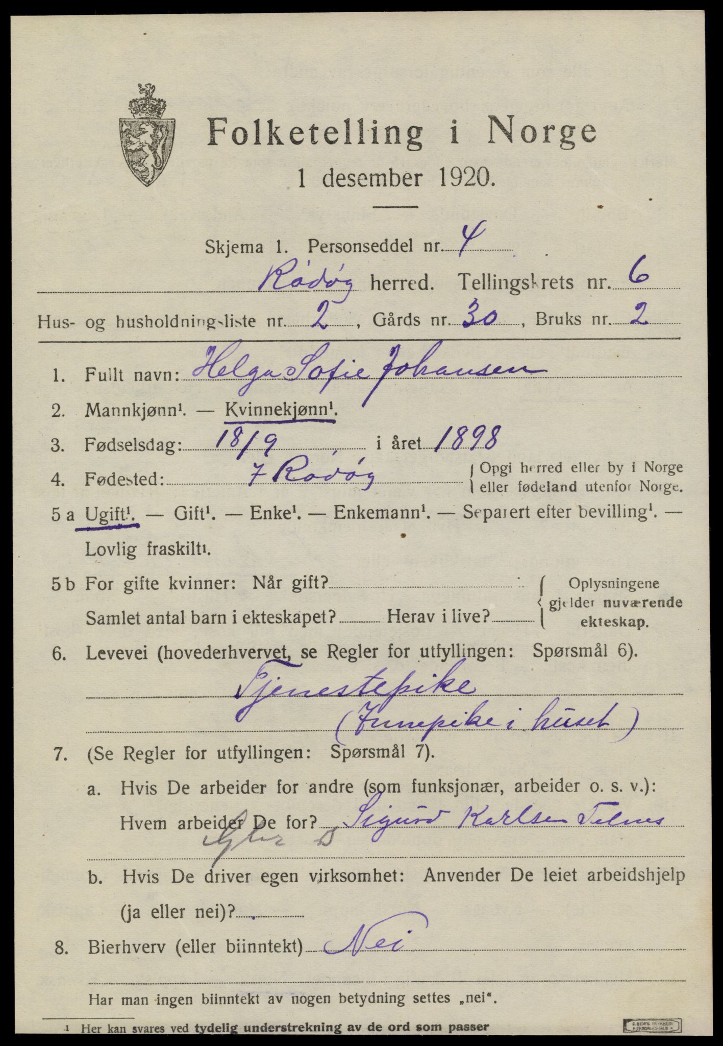 SAT, 1920 census for Rødøy, 1920, p. 3360
