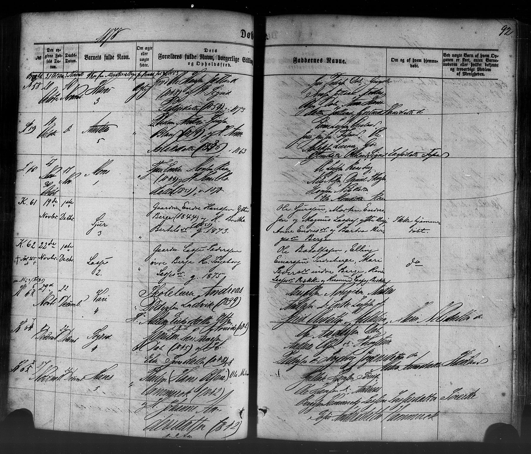 Lavik sokneprestembete, AV/SAB-A-80901: Parish register (official) no. A 4, 1864-1881, p. 92