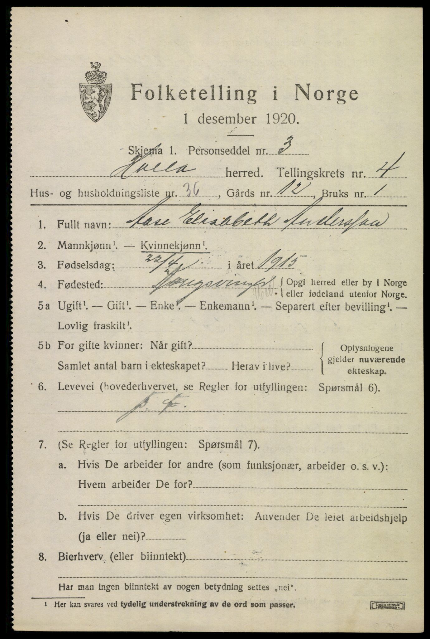 SAKO, 1920 census for Holla, 1920, p. 4063