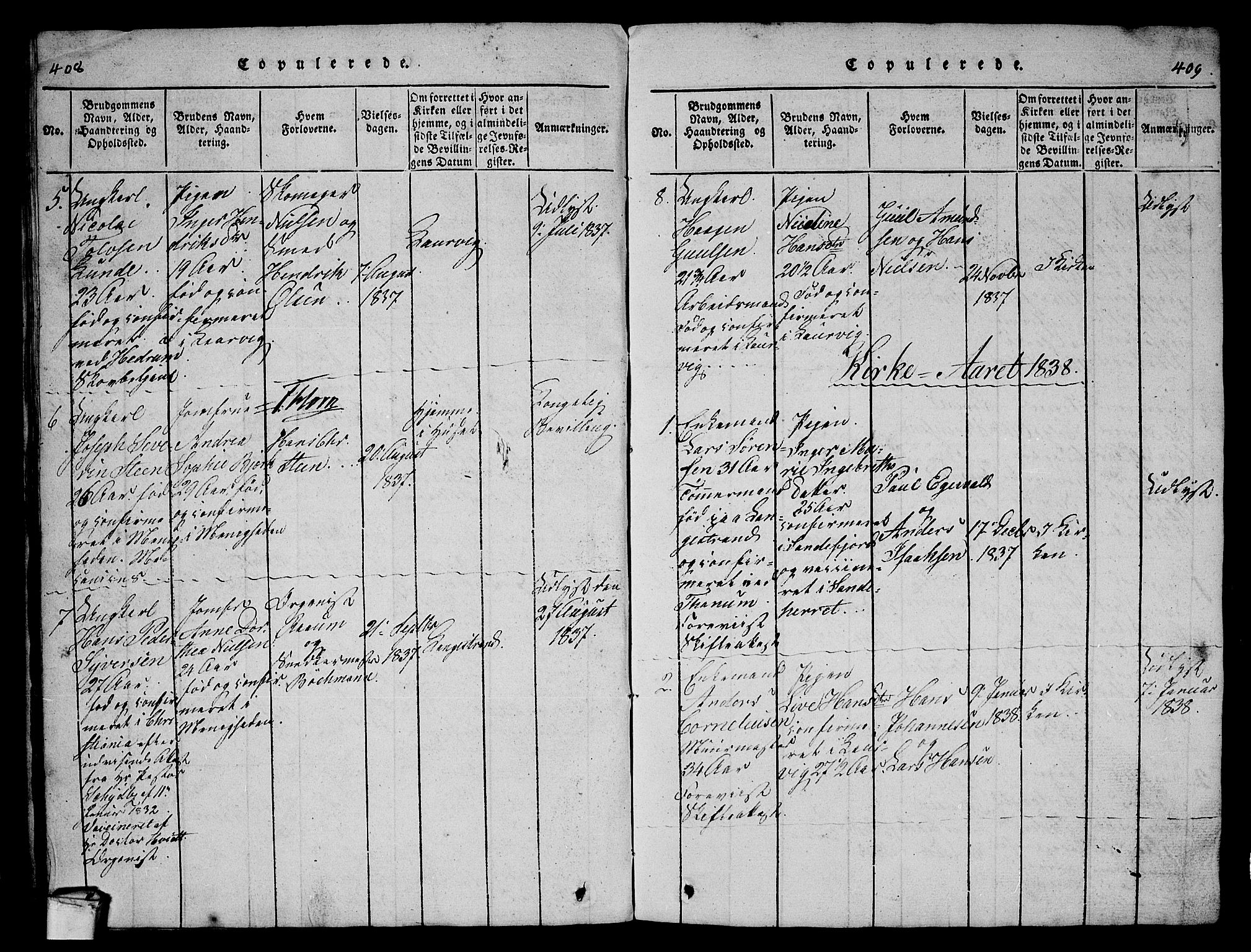 Larvik kirkebøker, AV/SAKO-A-352/G/Gb/L0001: Parish register (copy) no. II 1, 1818-1843, p. 408-409