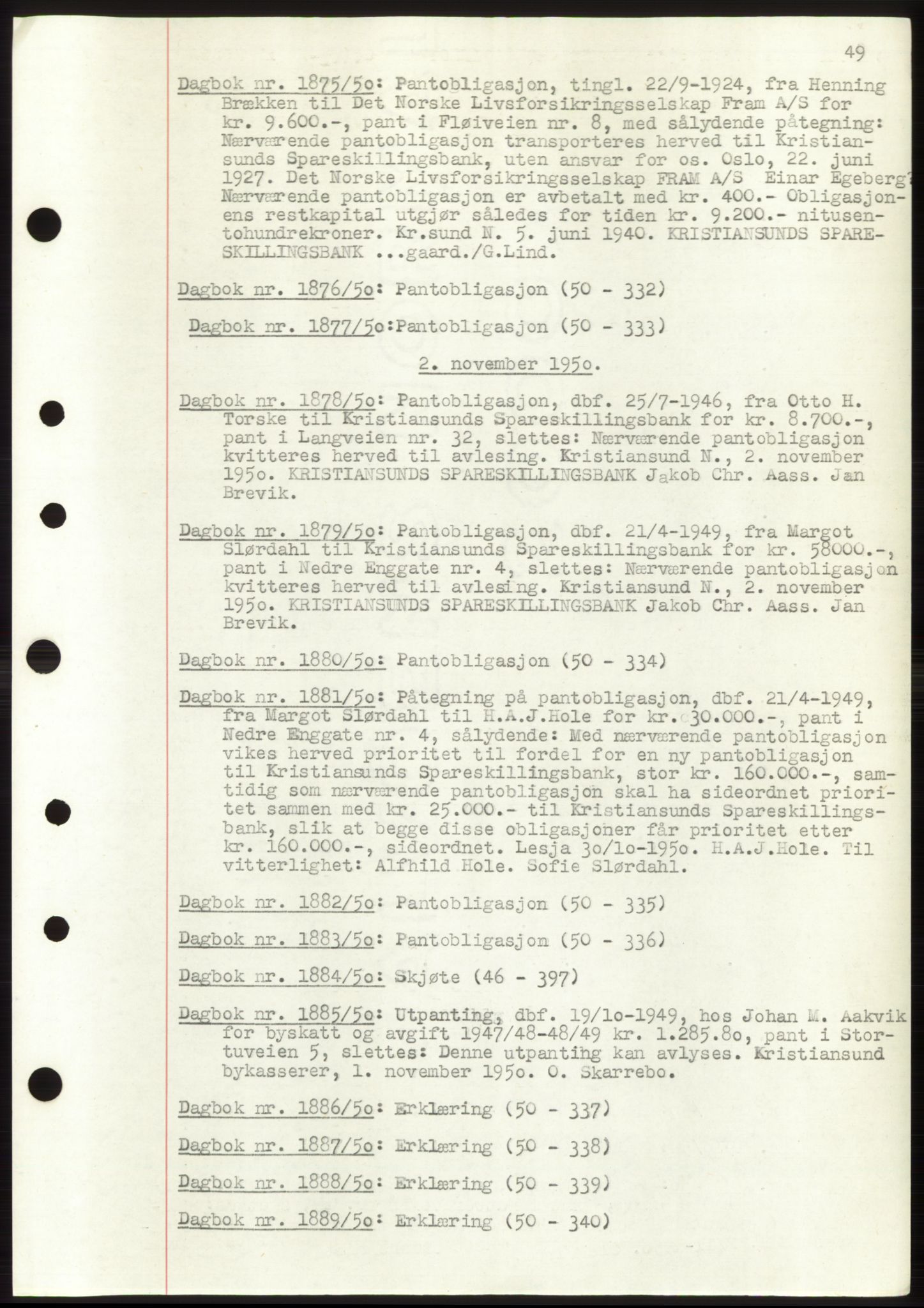 Kristiansund byfogd, AV/SAT-A-4587/A/27: Mortgage book no. 49, 1950-1950, Deed date: 02.11.1950
