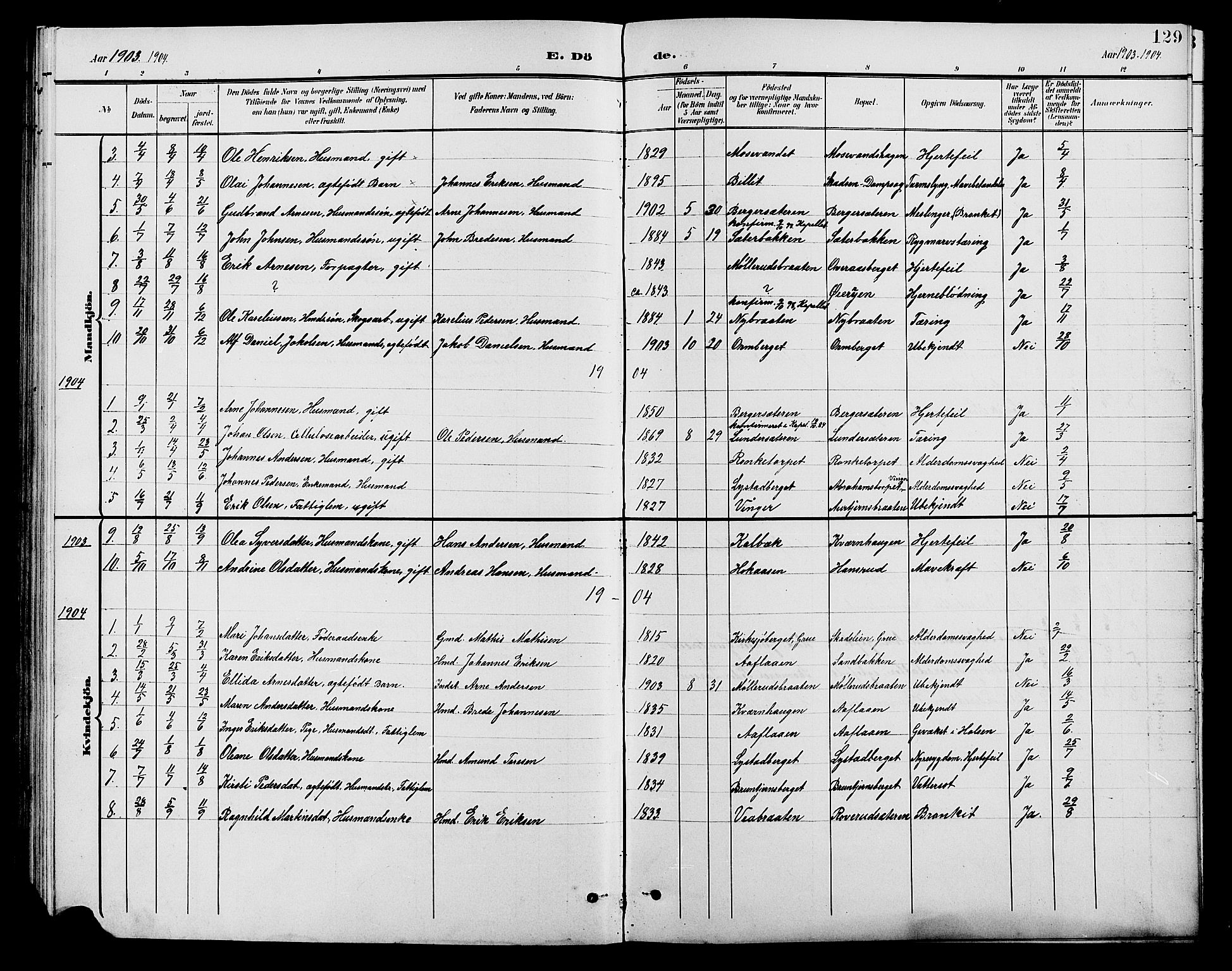 Brandval prestekontor, SAH/PREST-034/H/Ha/Hab/L0001: Parish register (copy) no. 1, 1895-1910, p. 129