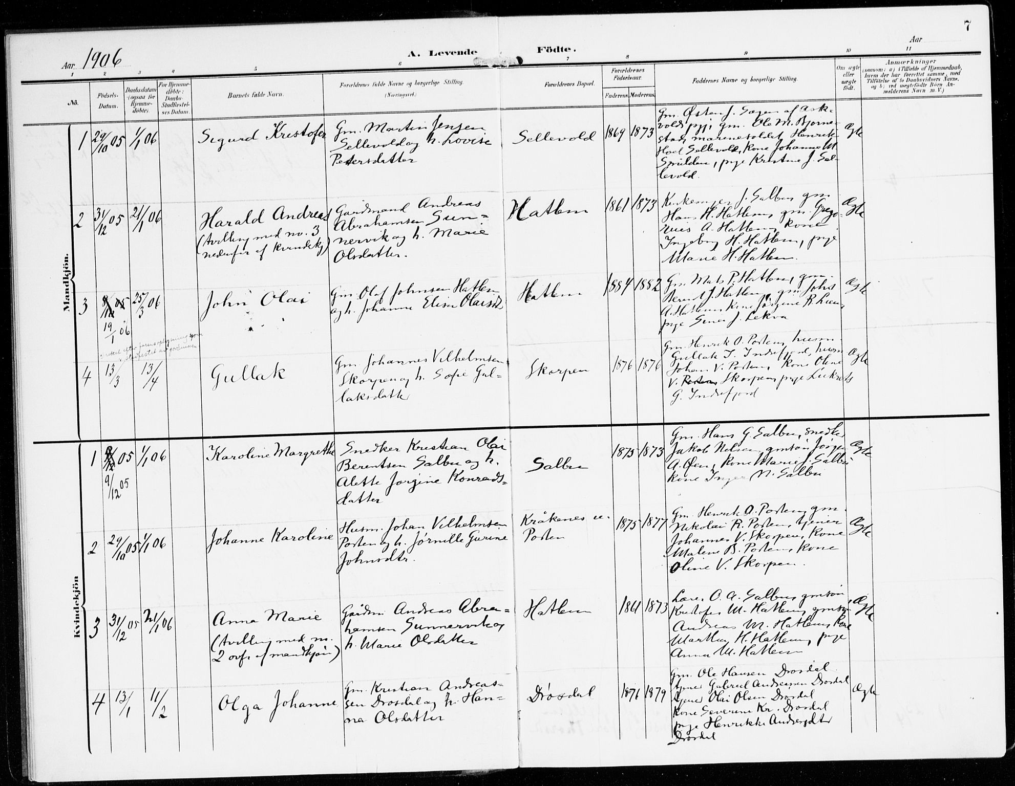 Hyllestad sokneprestembete, SAB/A-80401: Parish register (official) no. D 2, 1905-1919, p. 7
