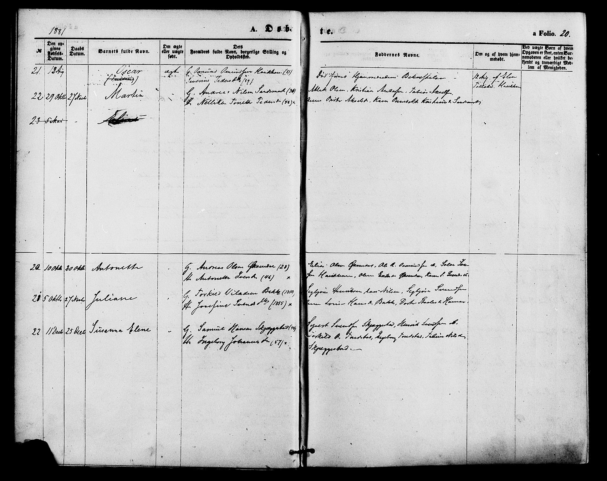 Bakke sokneprestkontor, AV/SAK-1111-0002/F/Fa/Faa/L0007: Parish register (official) no. A 7, 1877-1886, p. 20