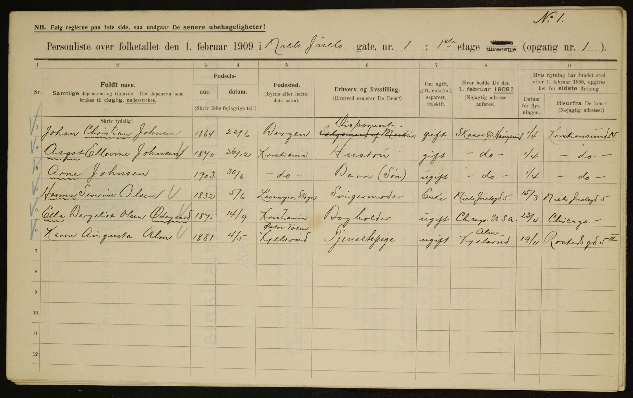 OBA, Municipal Census 1909 for Kristiania, 1909, p. 63433