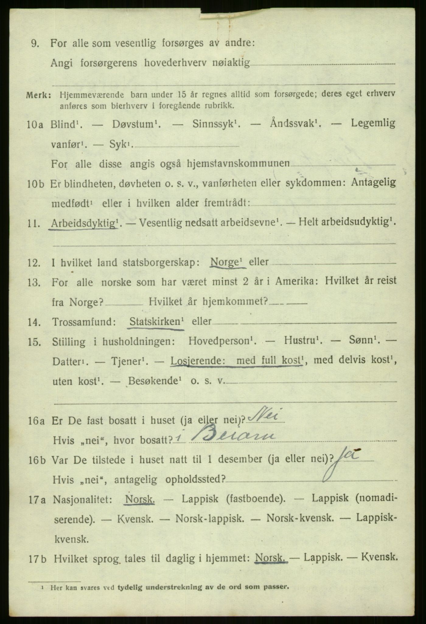 SATØ, 1920 census for Berg, 1920, p. 1235