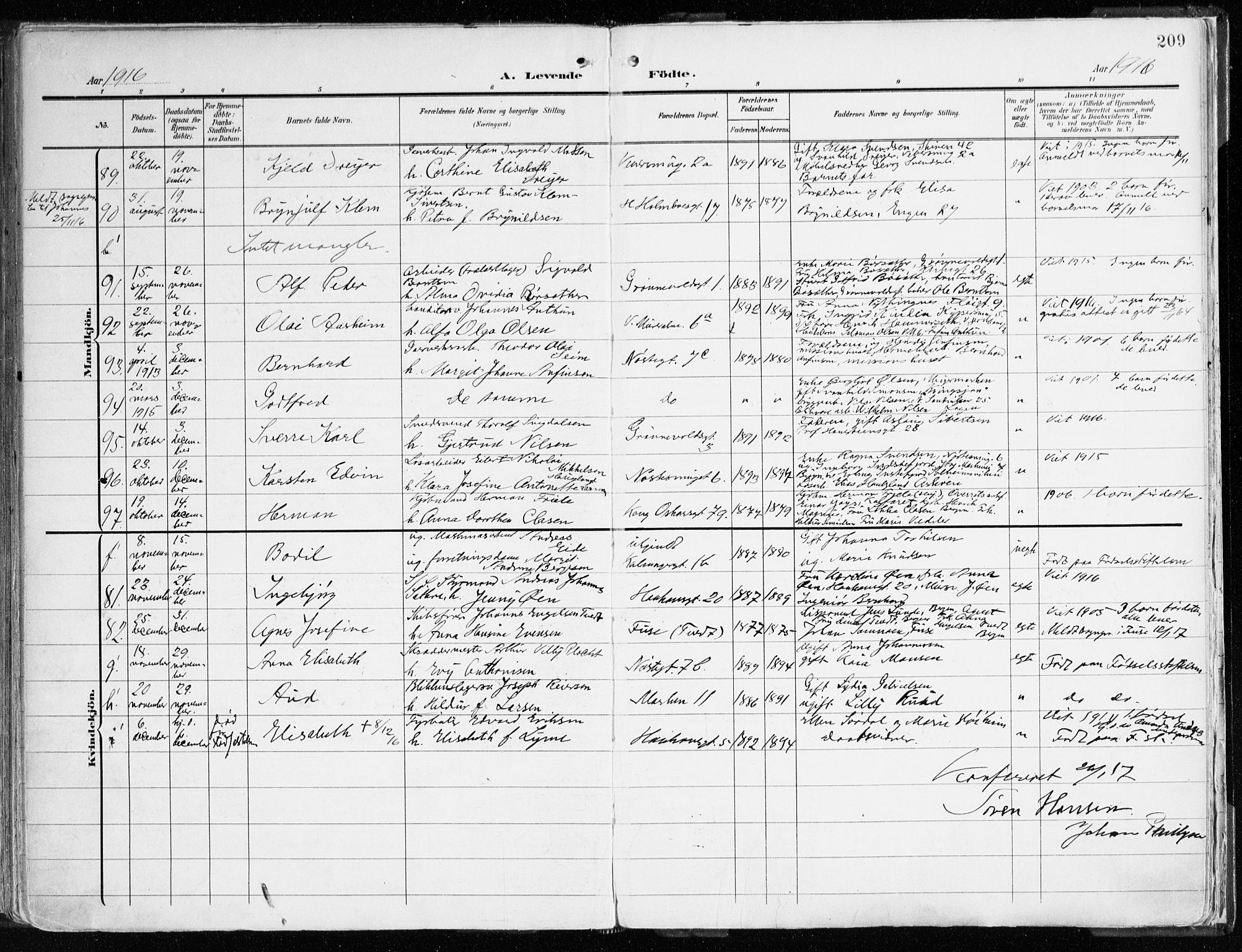 Domkirken sokneprestembete, AV/SAB-A-74801/H/Haa/L0025: Parish register (official) no. B 8, 1903-1925, p. 209