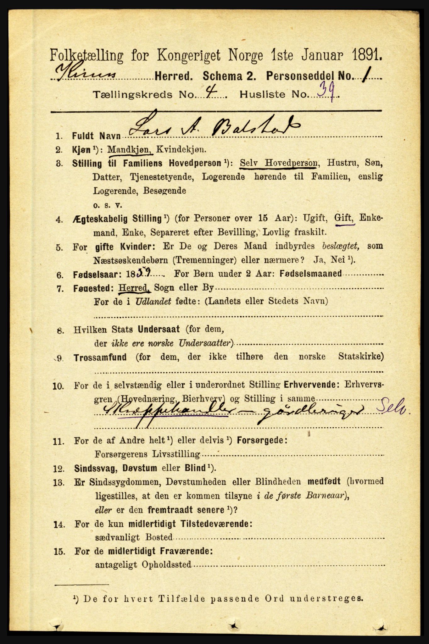 RA, 1891 census for 1437 Kinn, 1891, p. 1551